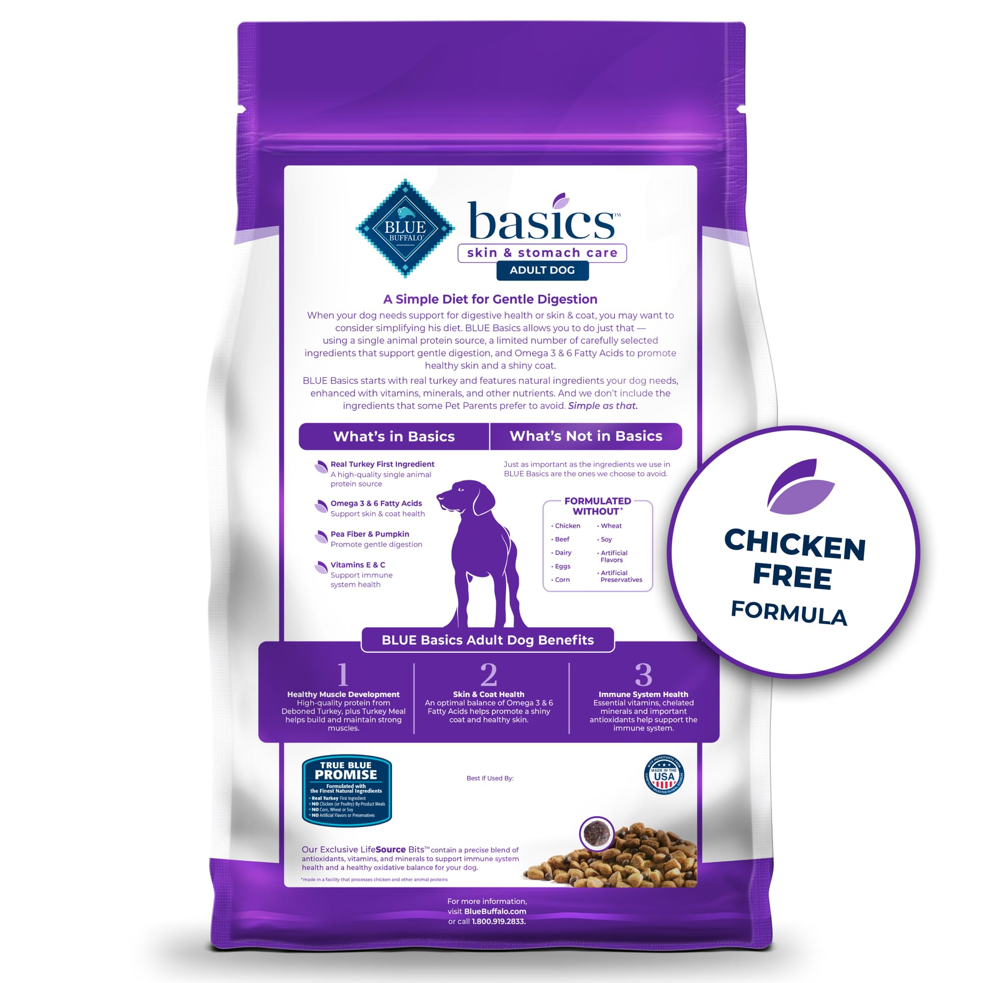 Blue Buffalo Basics sans ce9reales, formulation digeste pour chien.