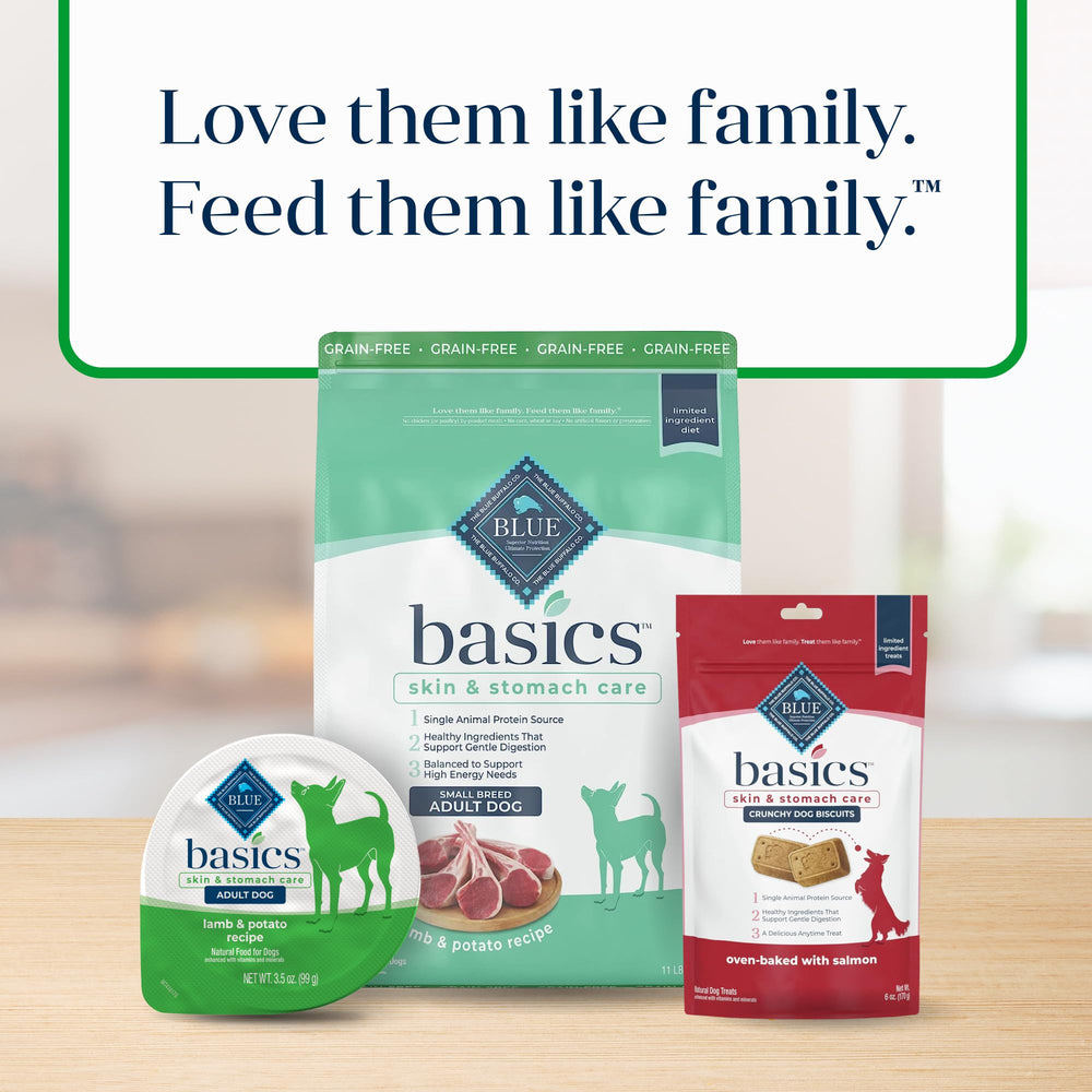 Blue Buffalo Basics, sans maïs, blé et soja pour chiens sensibles.