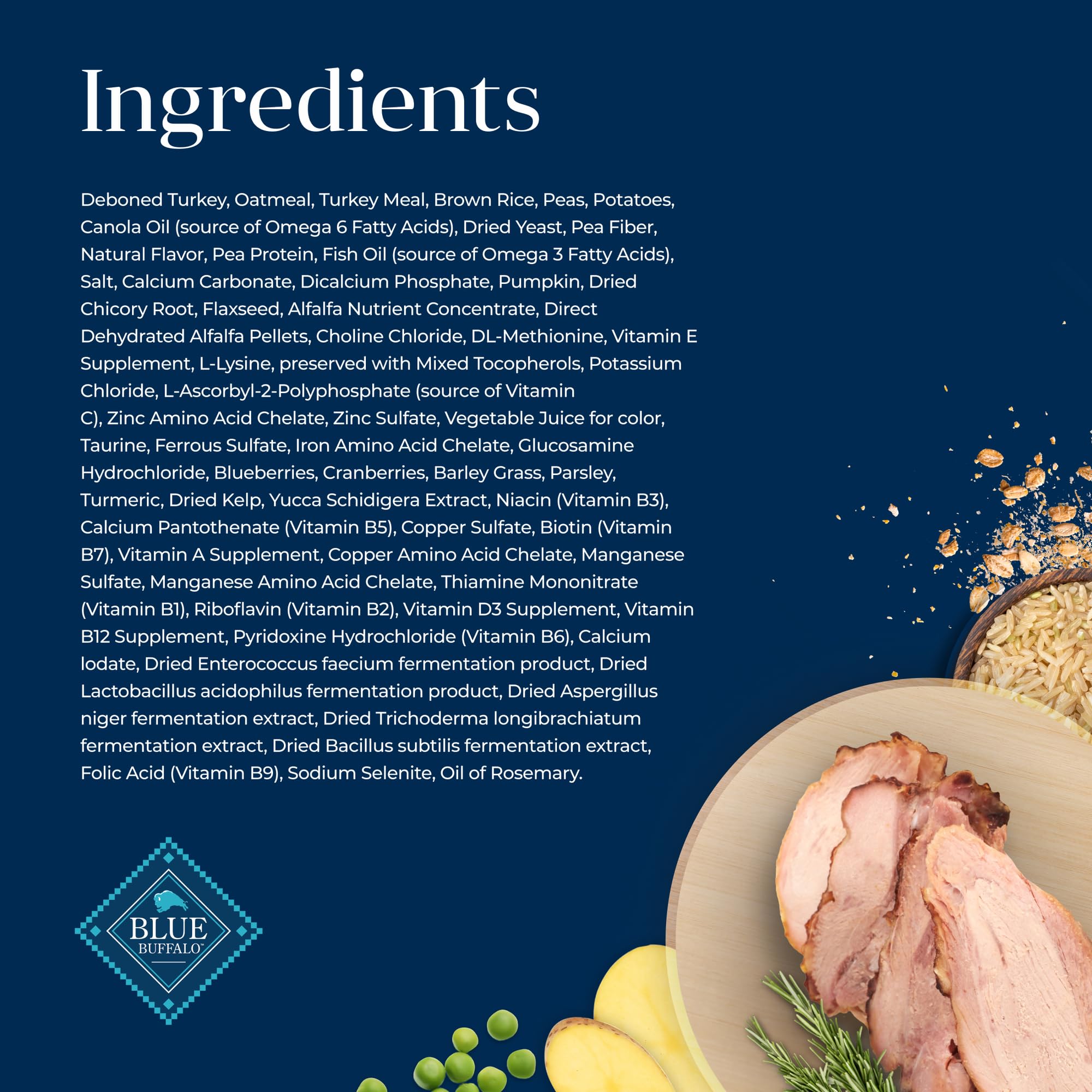 Formulation sans poulet, sans maïs, sans blé ni soja Blue Buffalo Basics.
