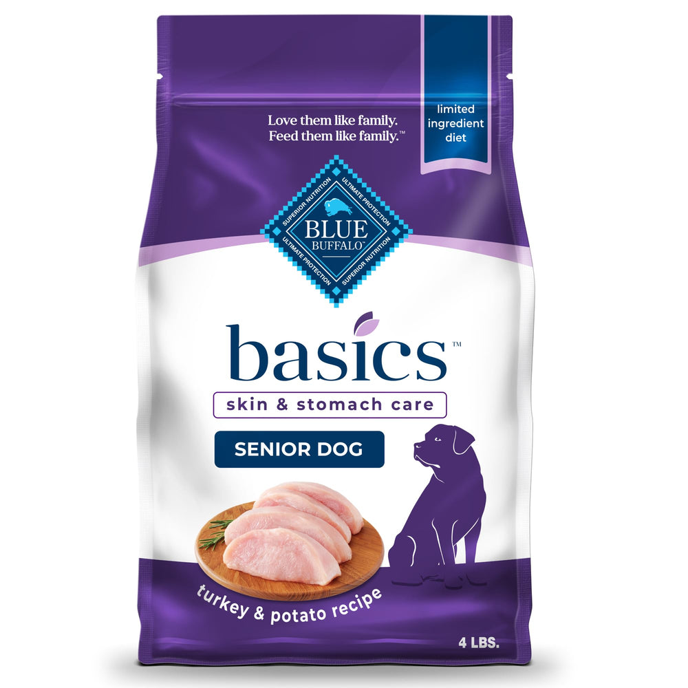 Blue Buffalo Basics Senior – dinde premier ingrédient, soutien musculaire et digestion apaisée.