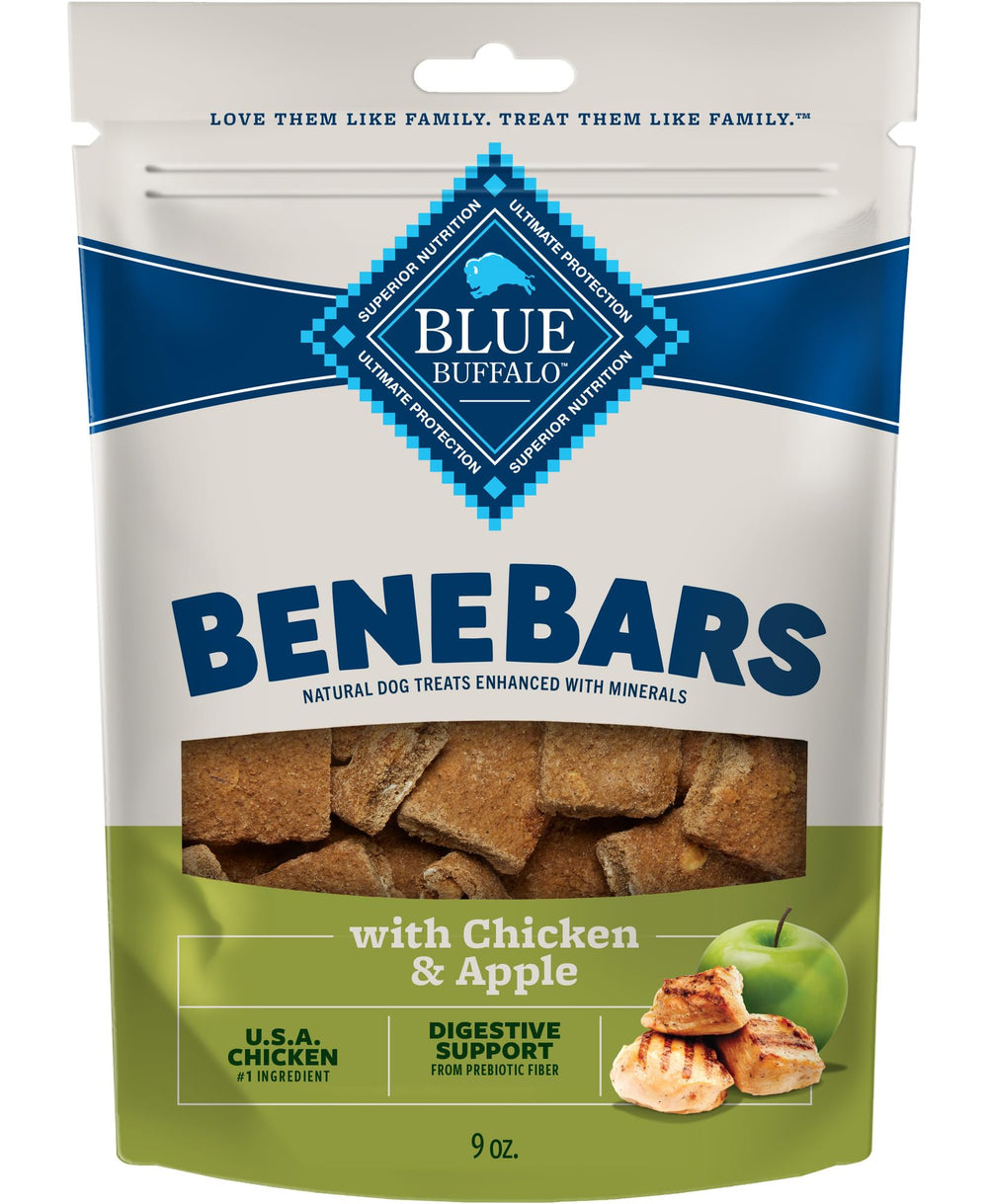 Blue Buffalo BeneBars emballage et ingrédients américains, démontrant l'origine naturelle.