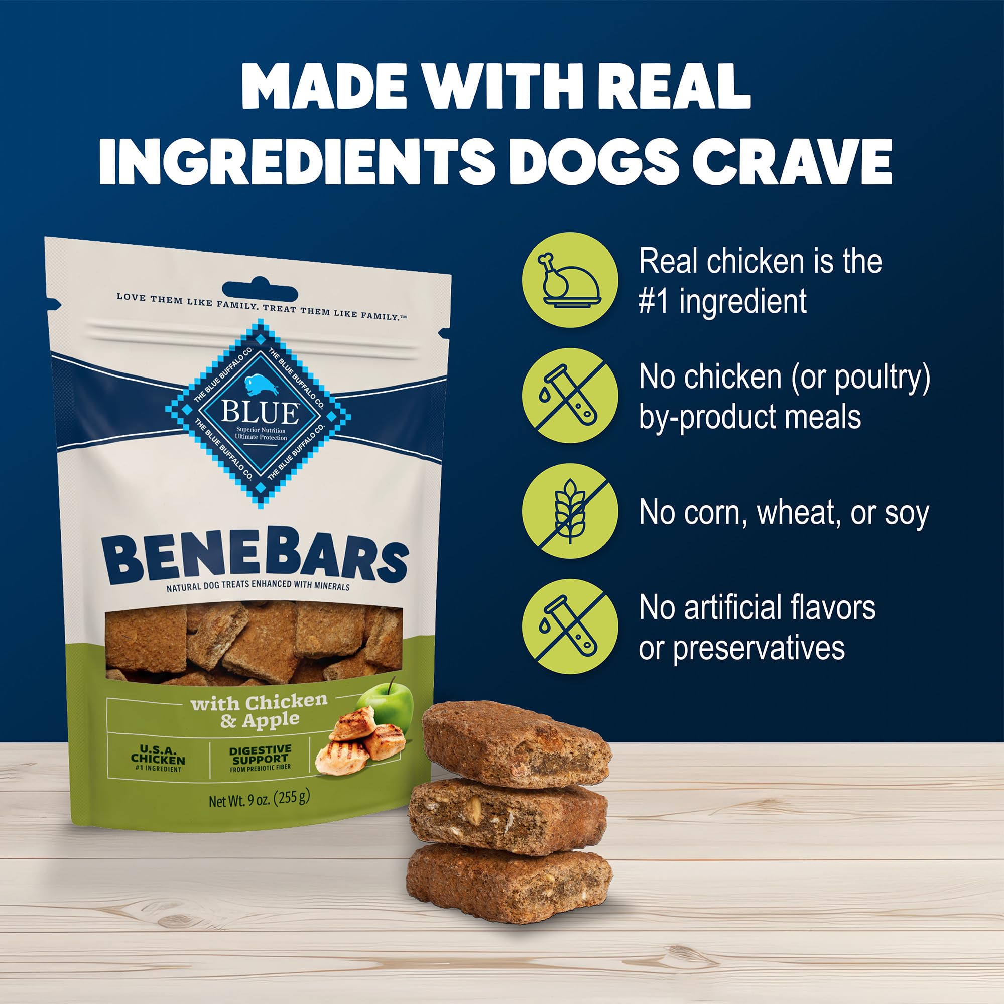 Blue Buffalo BeneBars – sachet de 9 oz, pratique pour les friandises quotidiennes.