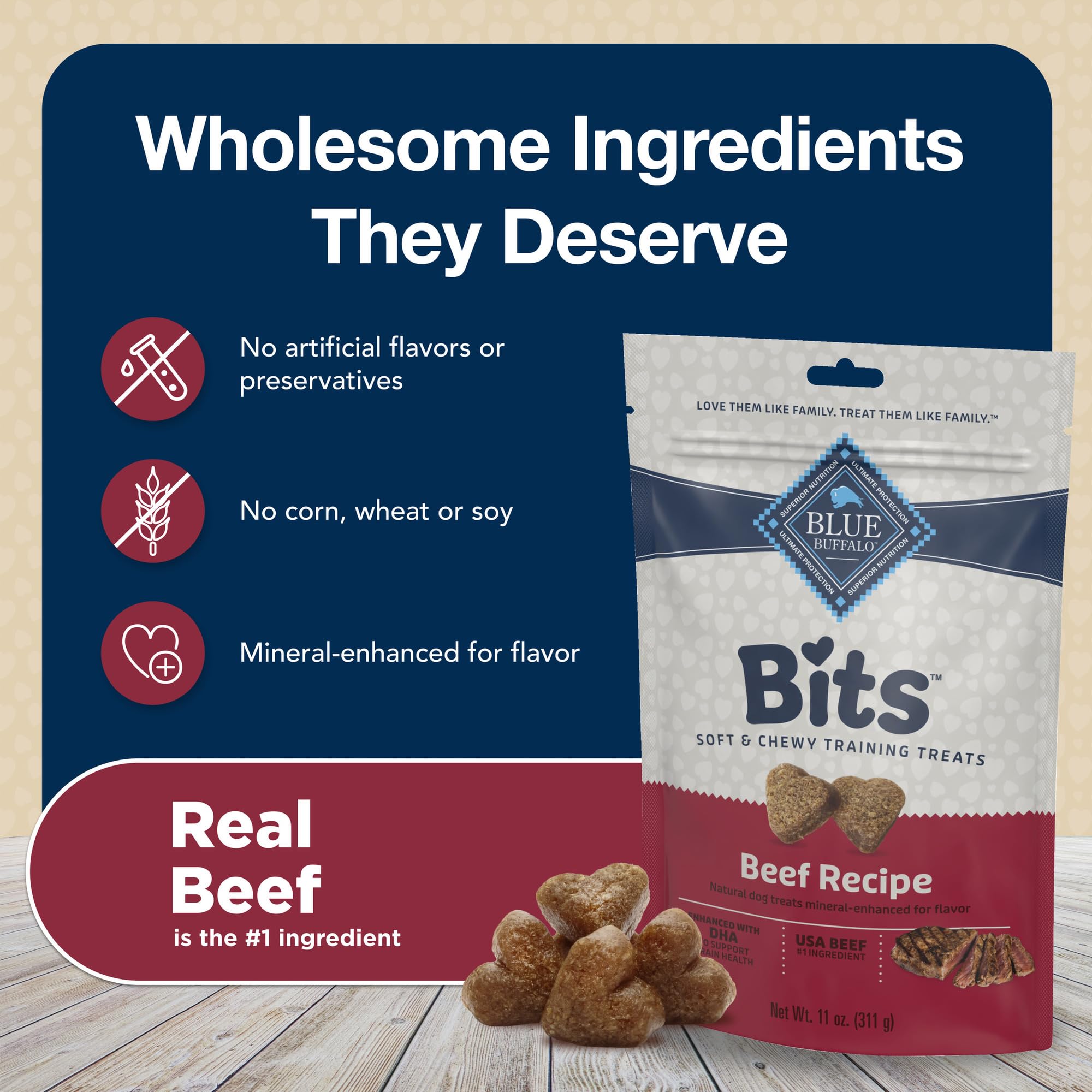 Blue Buffalo Bits parfait pour chiots et chiens adultes en entraînement.
