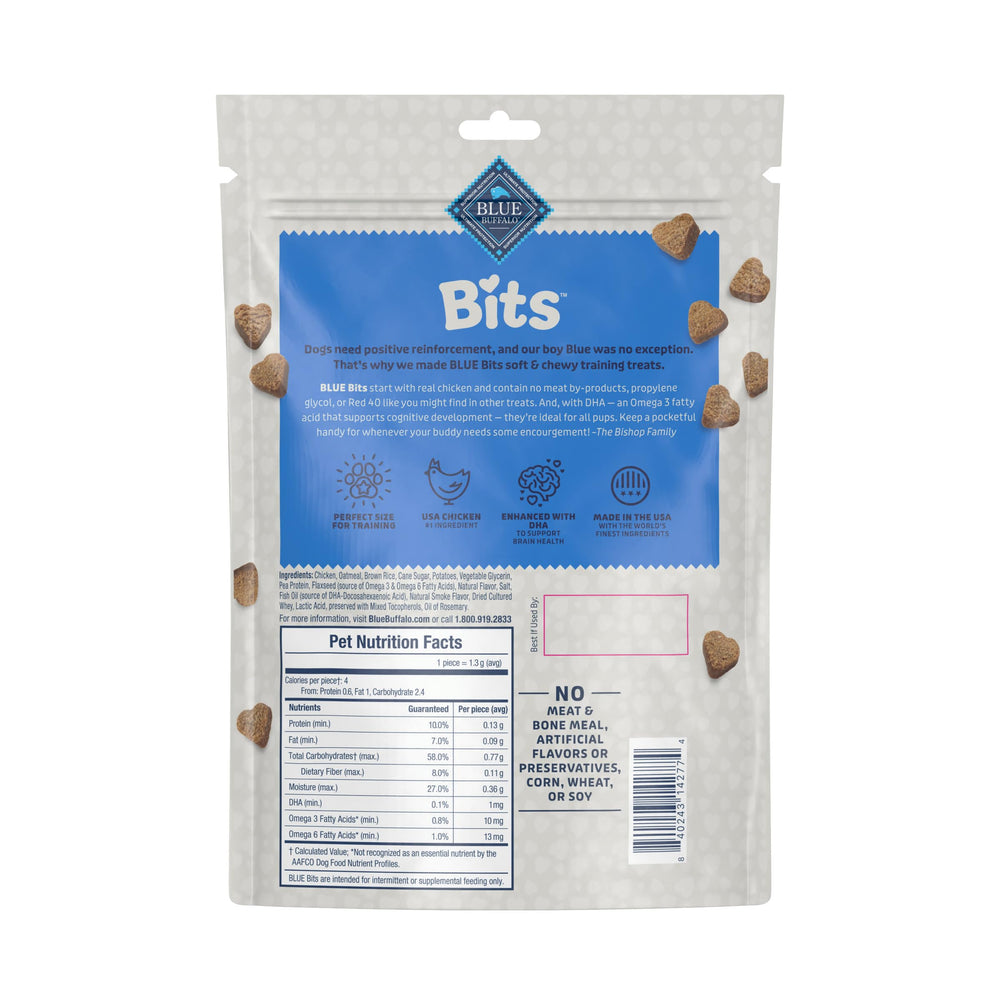 Morceaux tendres BLUE Bits au poulet, friandises idéales pour l'entraînement.