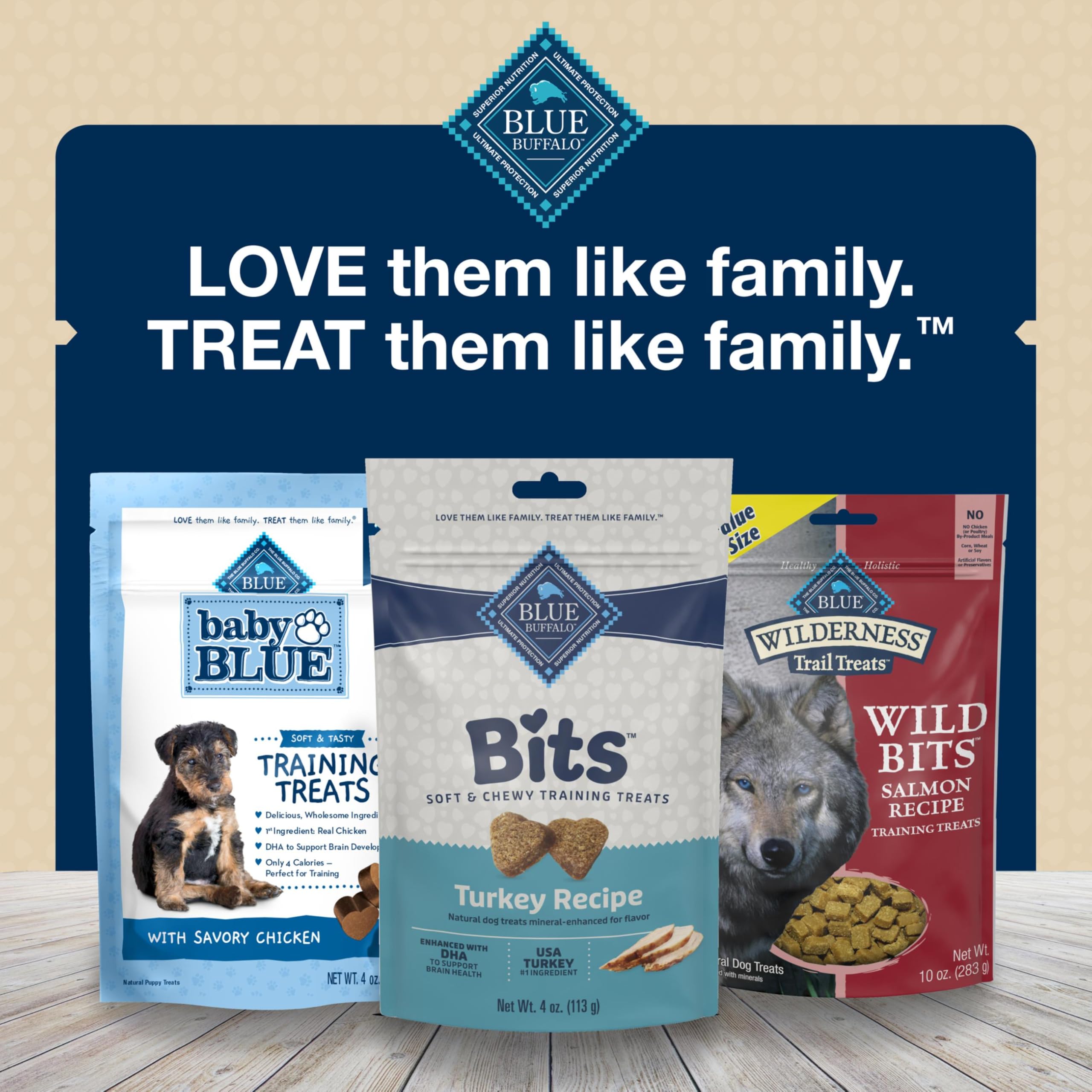 Blue Buffalo Bits pour-tous-stades-de-vie: convient du chiot au senior.