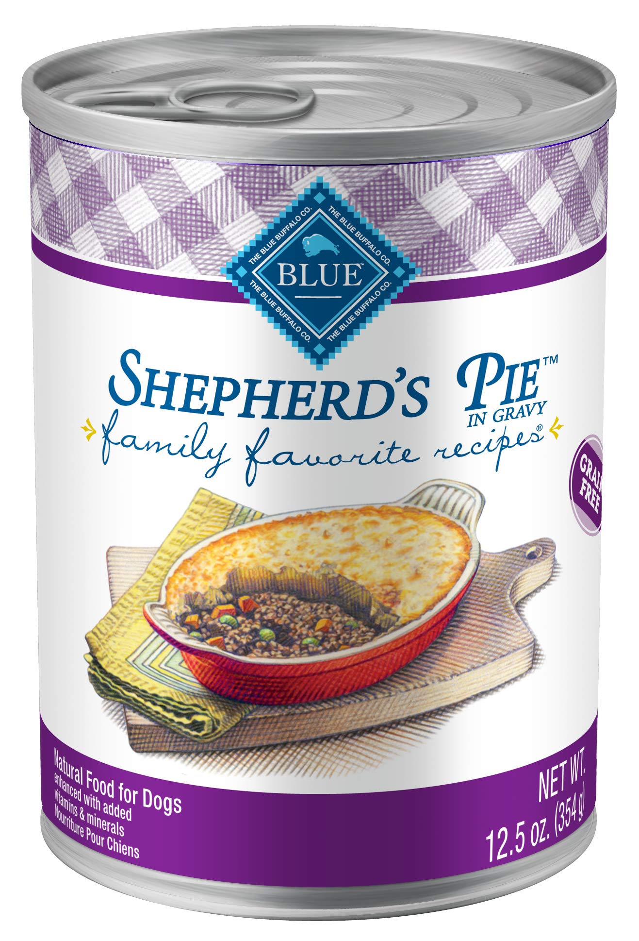 Blue Buffalo Family Favorites: boite shepherds-pie boeuf-legumes, repas complet.