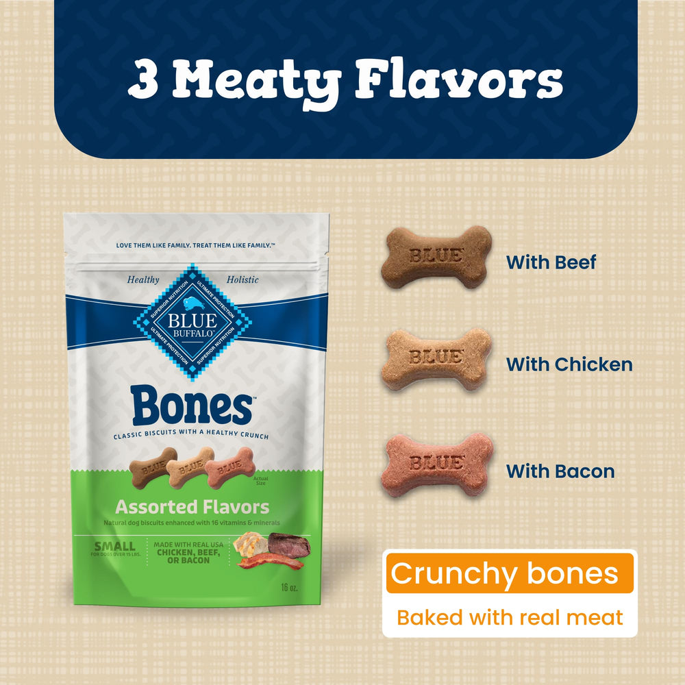 Blue Buffalo Bones saveur bacon, biscuit croquant pour chiens.