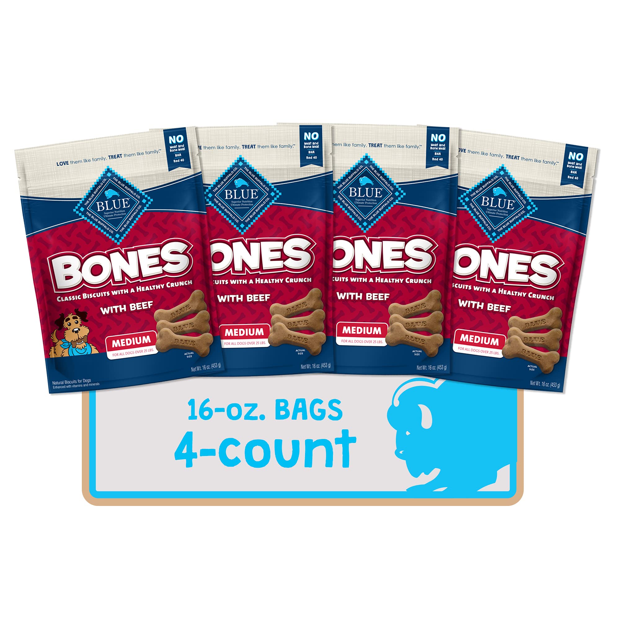 BLUE Bones biscuits en forme d'os croquants pour chien moyen, friandise savoureuse