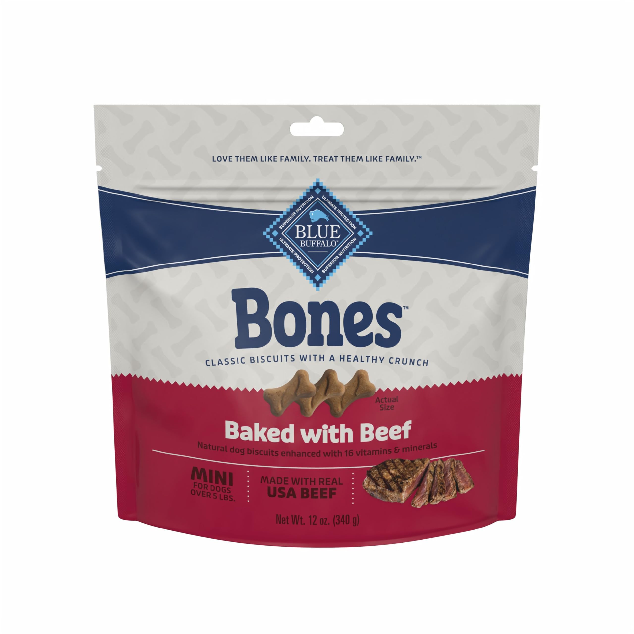Blue Buffalo Bones boeuf mini biscuits sac 340 g croquant et facile à partager