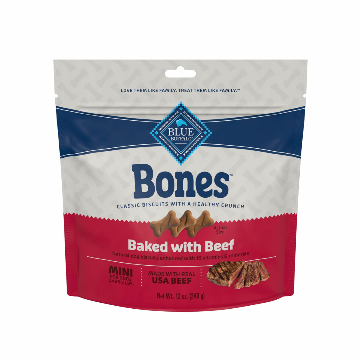 Blue Buffalo Bones boeuf mini biscuits sac 340 g croquant et facile à partager