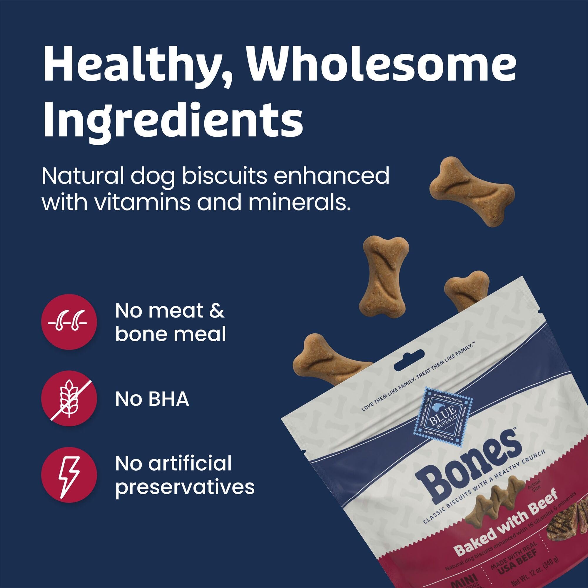 Blue Buffalo Bones mini biscuits boeuf bouchée adaptée petites mâchoires