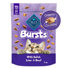 Blue Buffalo Bursts emballage et ingrédients visibles pour chats gourmands.