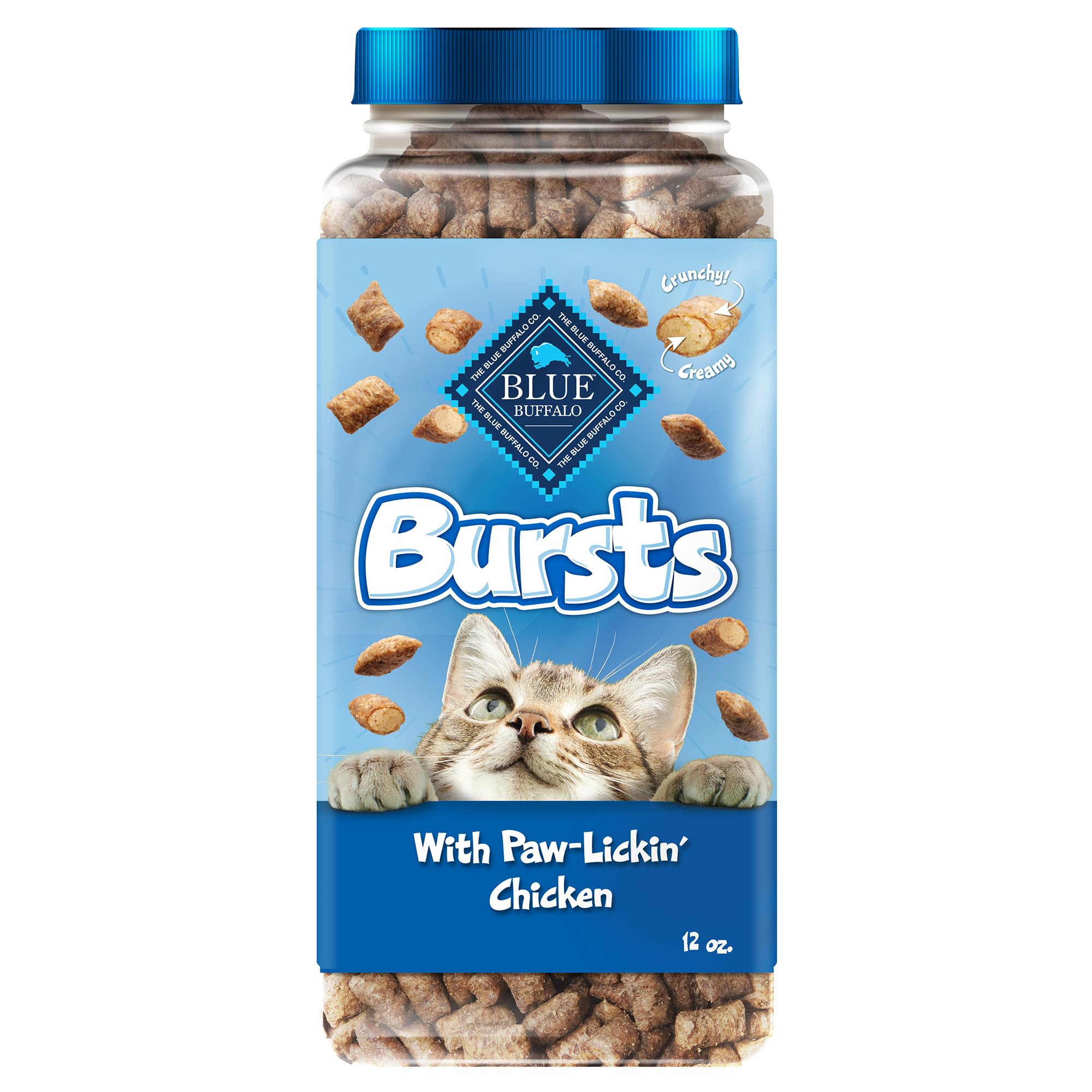 BLUE Bursts : texture croquante extérieure et crème intérieure pour récompenser le chat.