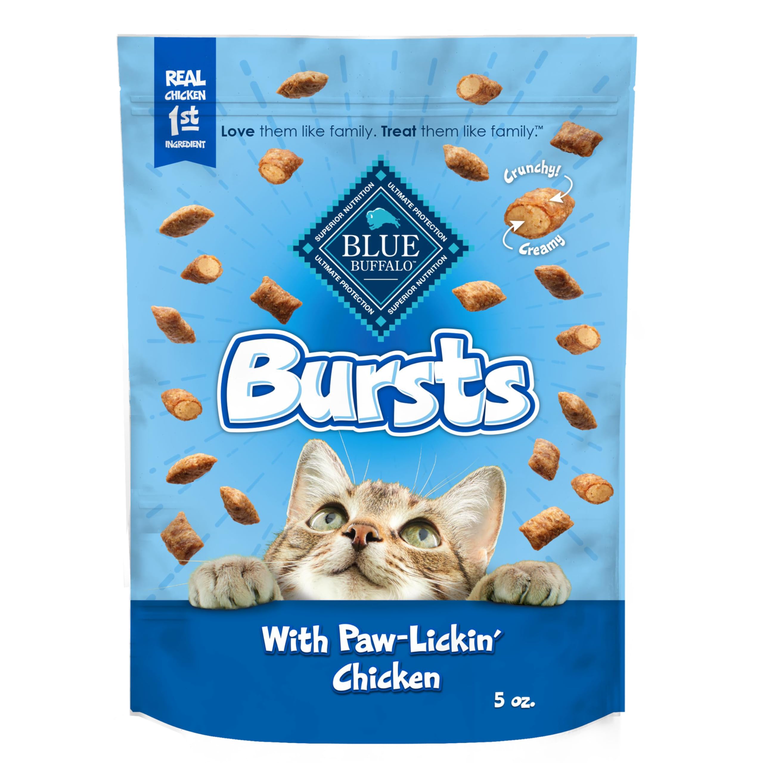 Blue Buffalo Bursts – sachet 5 oz pour chat, idéal pour l'entraînement.