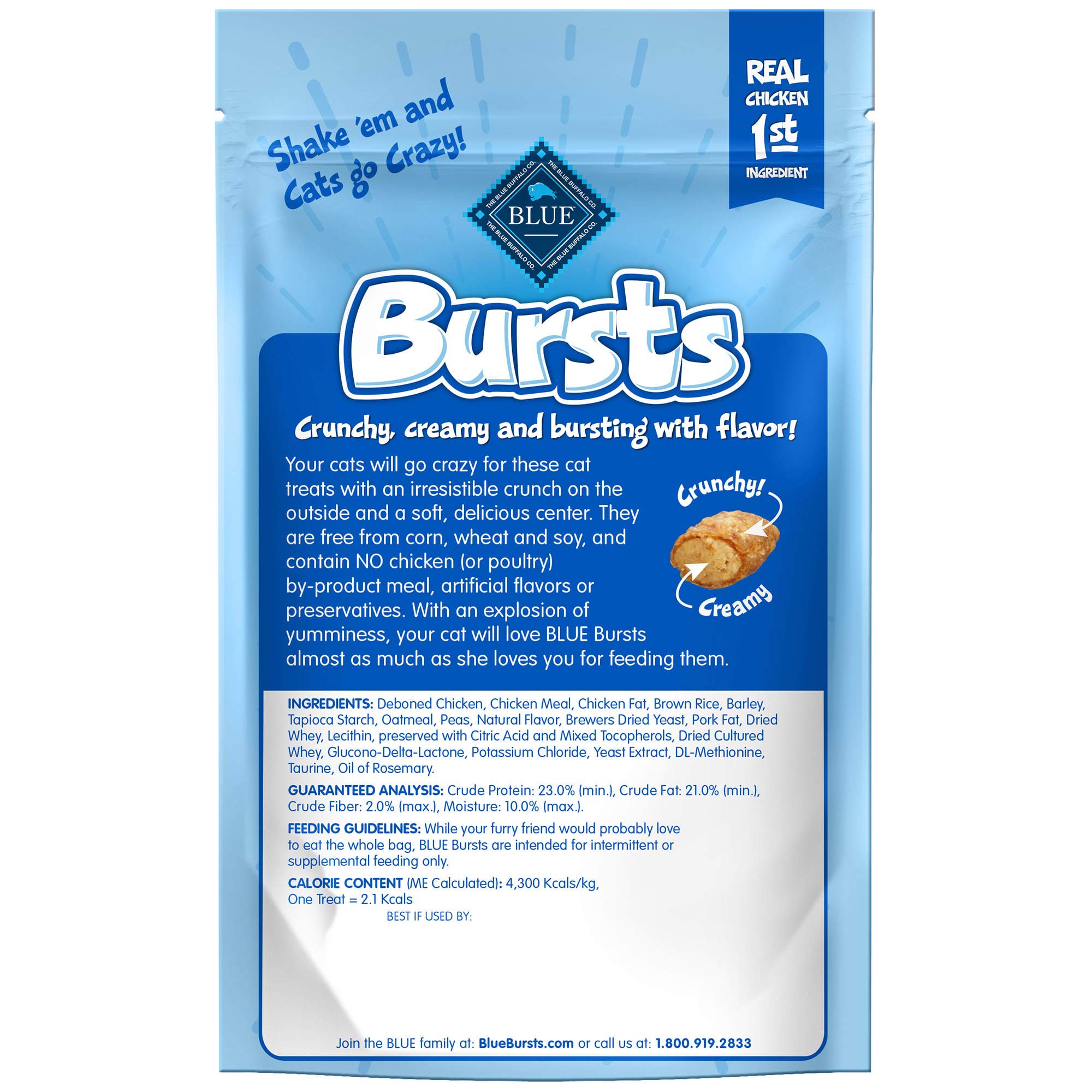 Sachet Blue Buffalo Bursts, six paquets, environ 56 g chacun, récompense pratique
