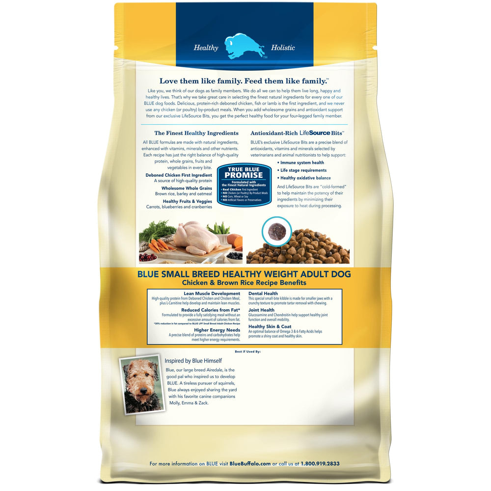 Blue Buffalo croquettes poulet et riz brun – alimentation savoureuse pour petits chiens.