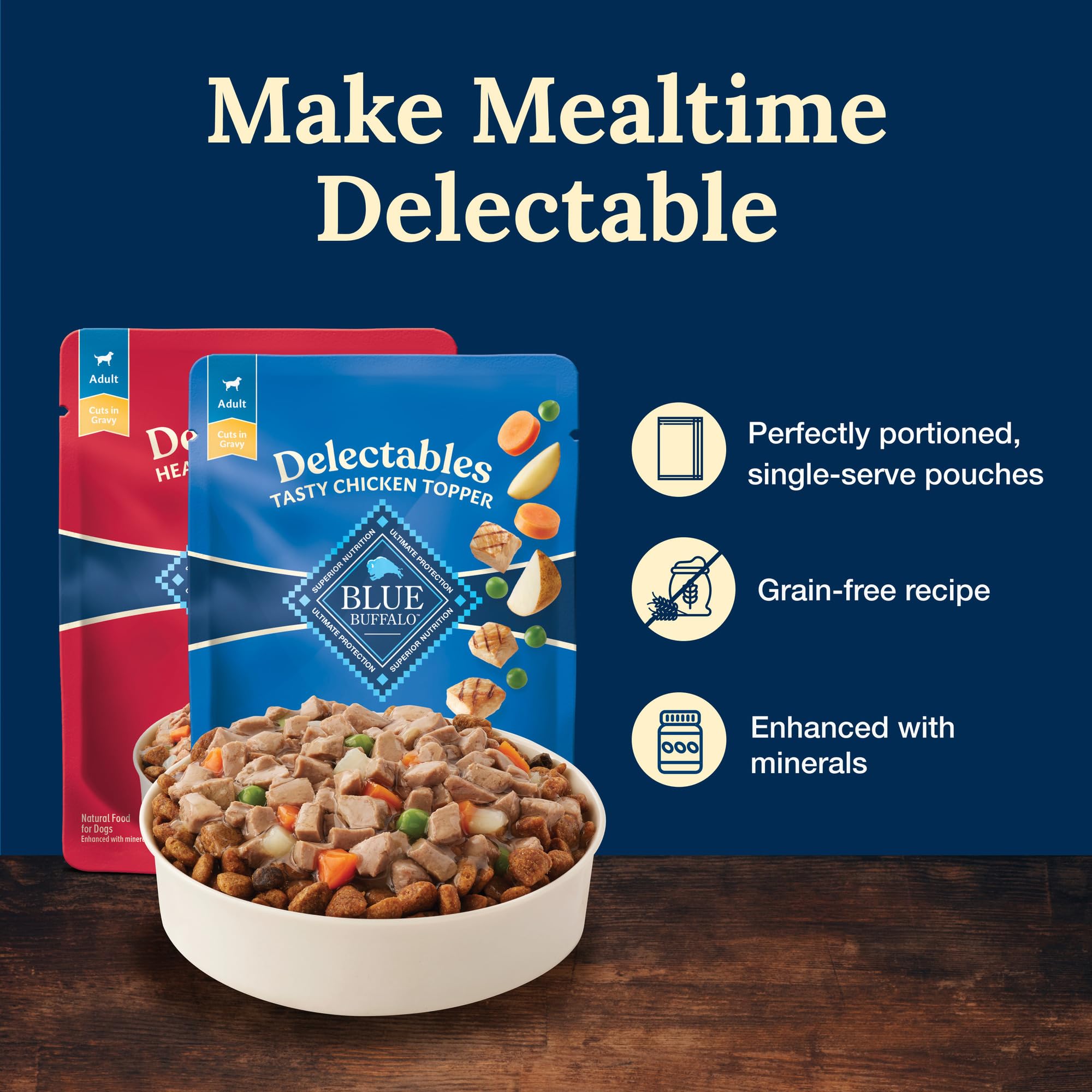 Blue Buffalo Délectables: ingrédients naturels et sans additifs artificiels.