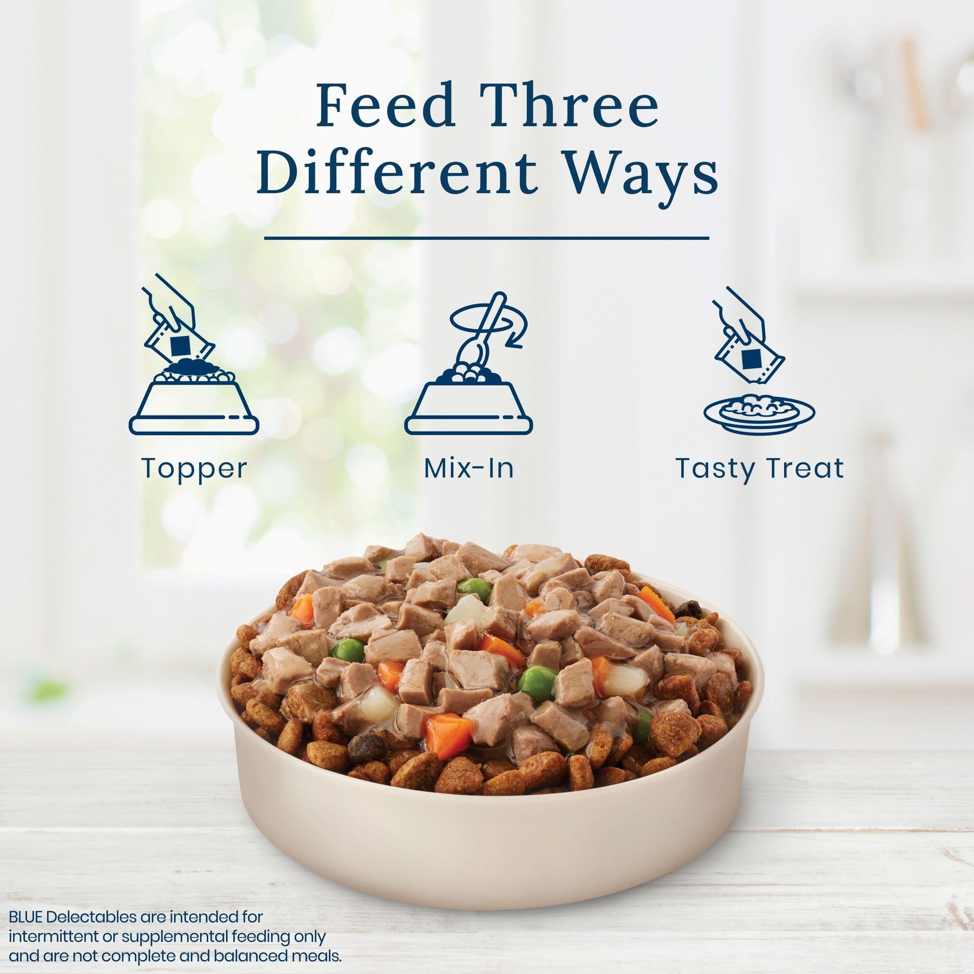 Blue Buffalo Delectables Toppers dinde: morceaux tendres accompagnant les repas quotidiens.