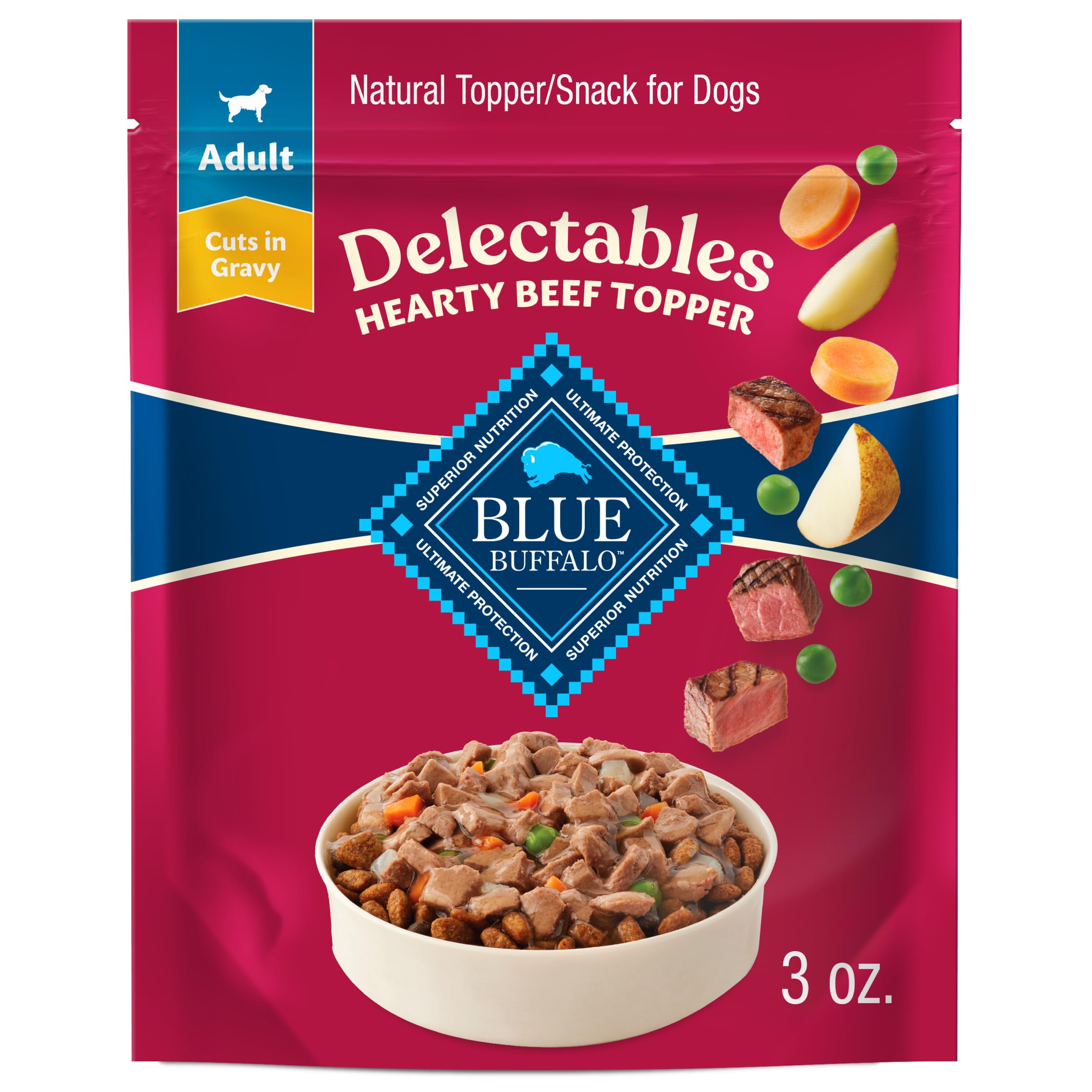Blue Buffalo Delectables, tranches de boeuf dans la sauce, idéal sur croquettes