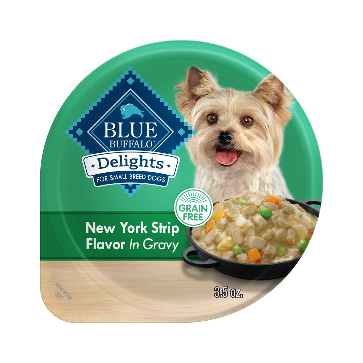 Blue Buffalo Delights avec boeuf premier ingrédient, repas appétissant pour petit chien.