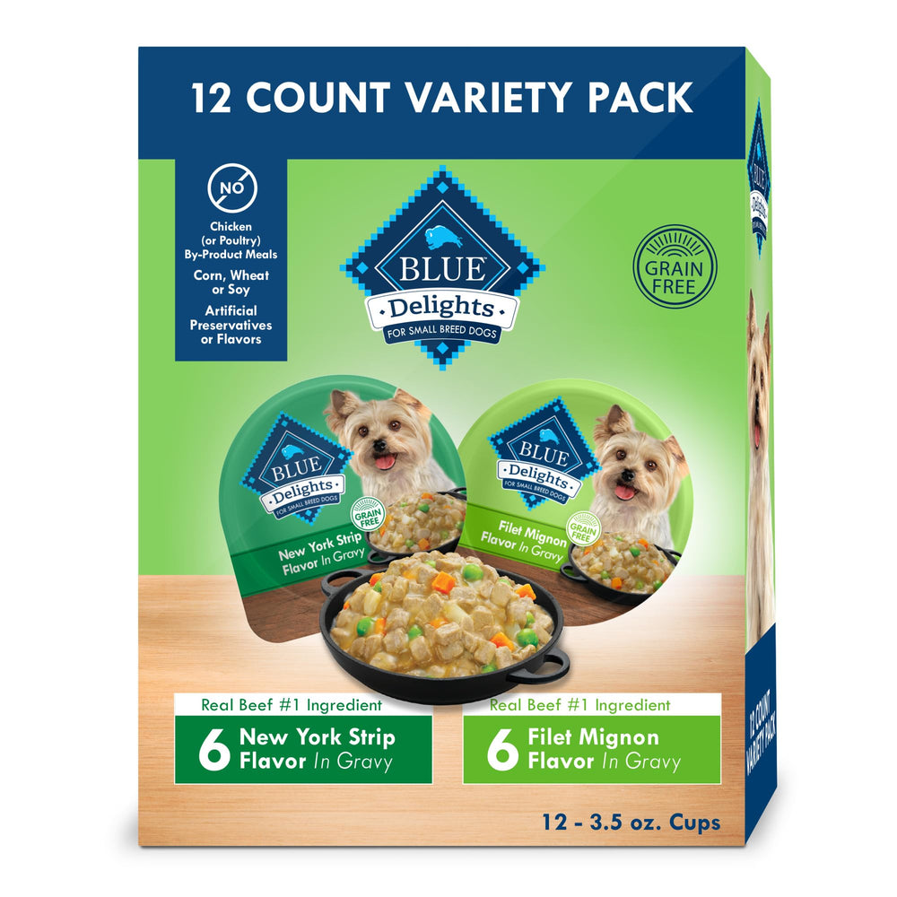 Blue Buffalo Delights emballage petite race, pratique pour les repas en portions.