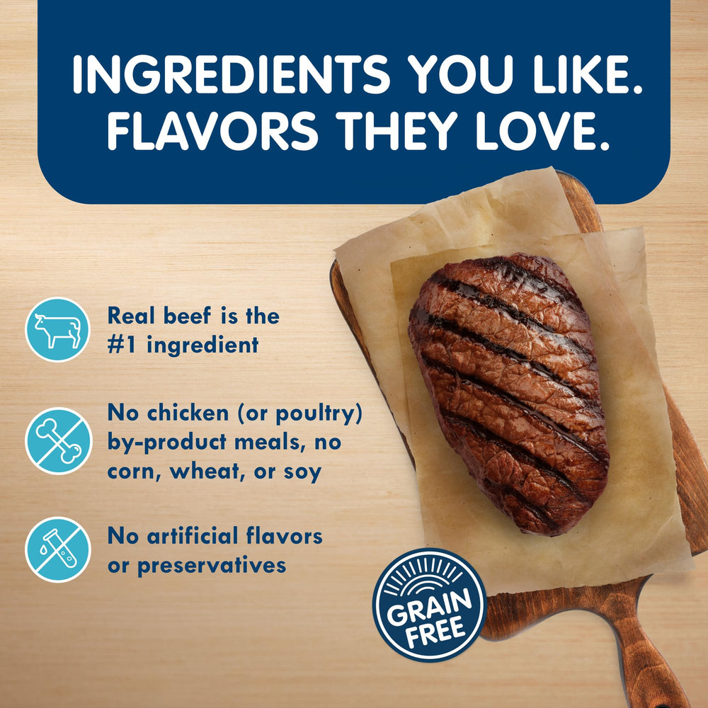 Blue Buffalo Delights Filet Mignon, bouchées en sauce, accompagnement facile pour petits chiens.