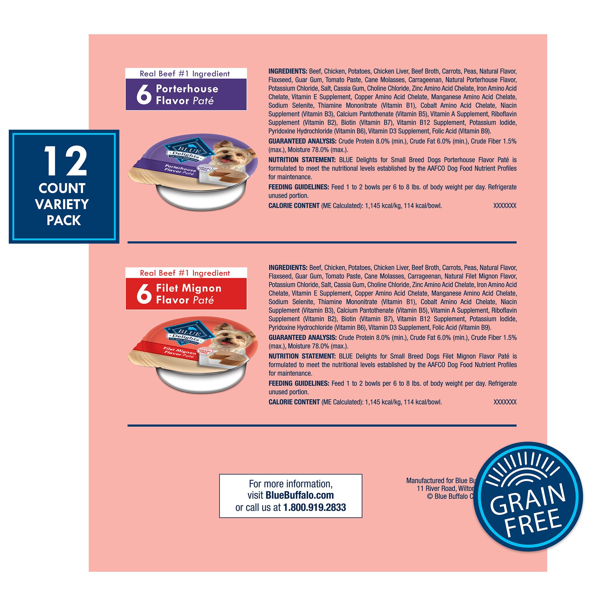 Blue Buffalo Delights Filet Mignon Paté: pot individuel, goût savoureux pour petits chiens.