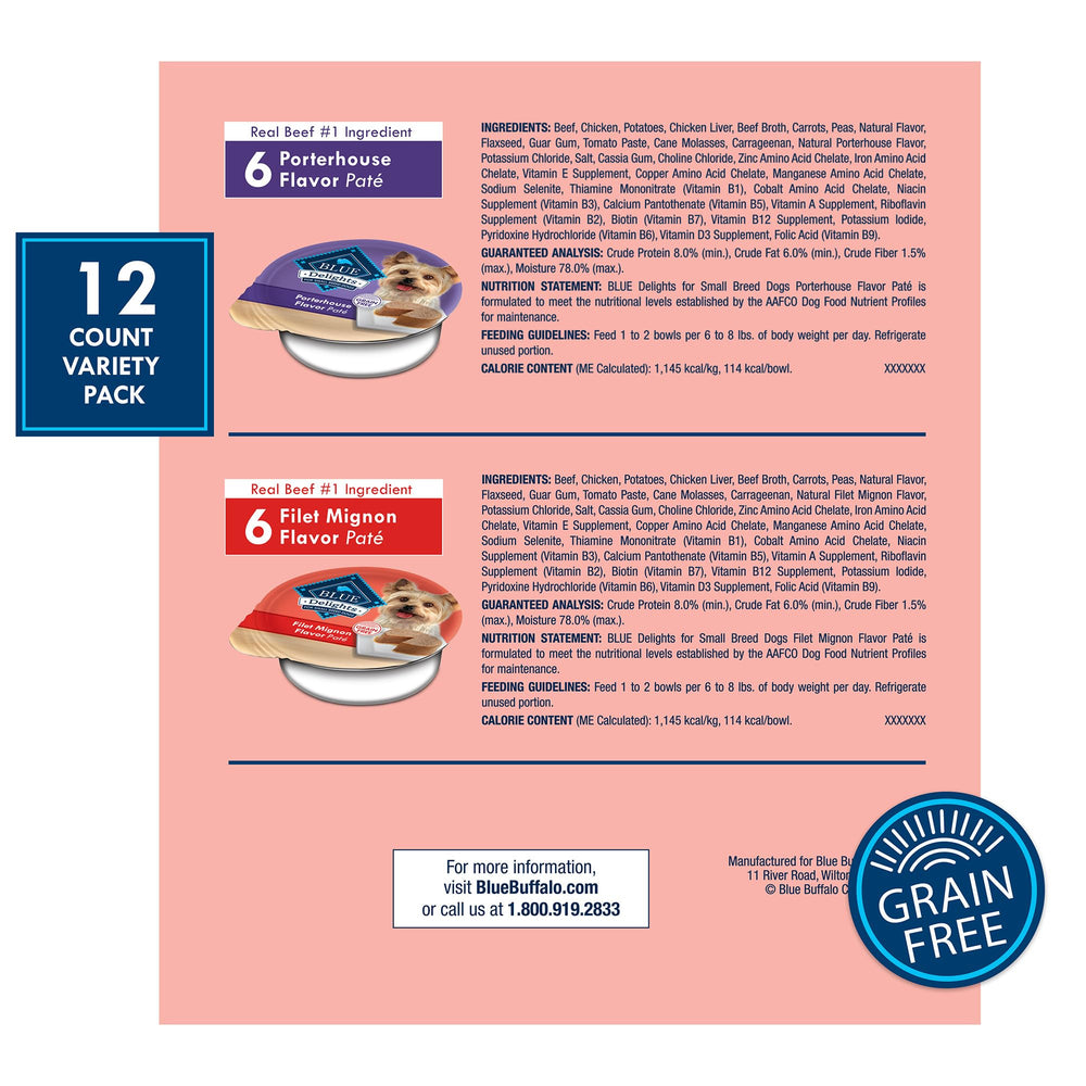 Blue Buffalo Delights Filet Mignon Paté: pot individuel, goût savoureux pour petits chiens.