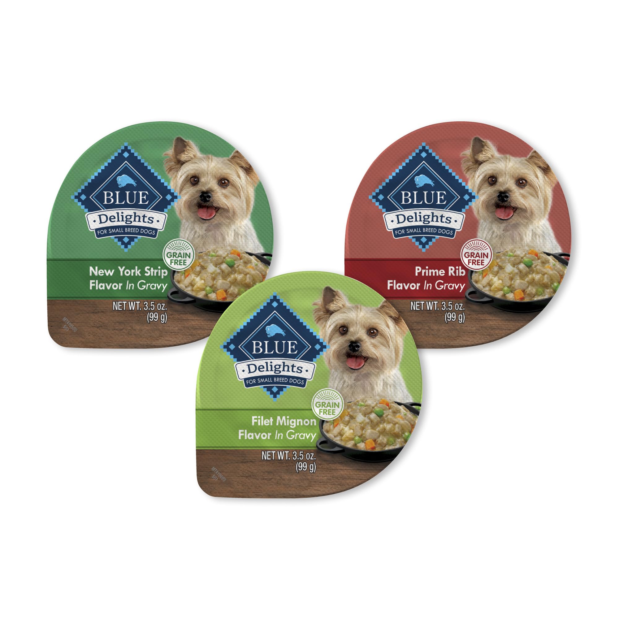 Blue Buffalo Delights Prime Rib en coupes avec sauce, repas pratique pour petit chien actif.