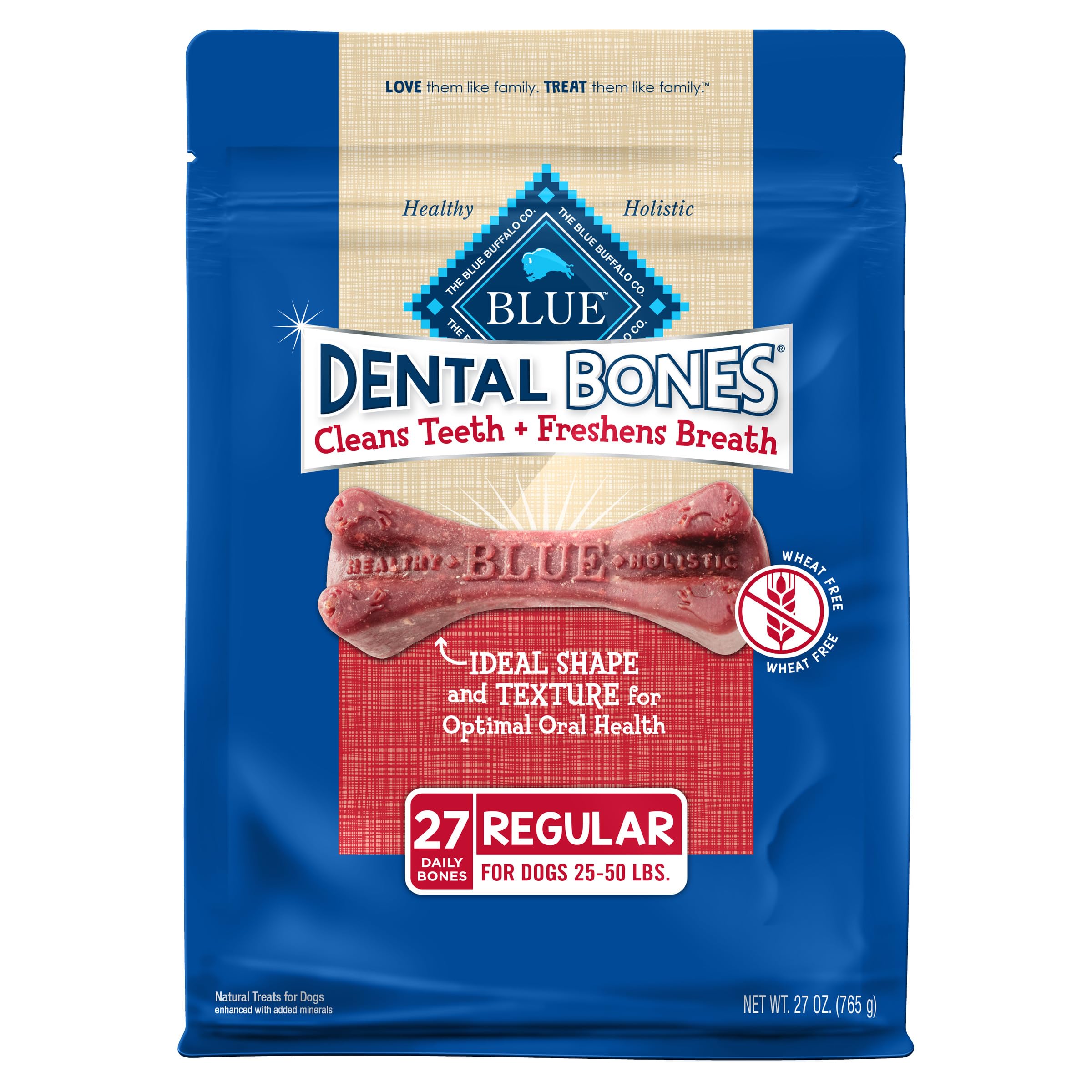 Blue Buffalo Dental Bones paquet 27oz, soutien dentaire quotidien pour chiens moyens.