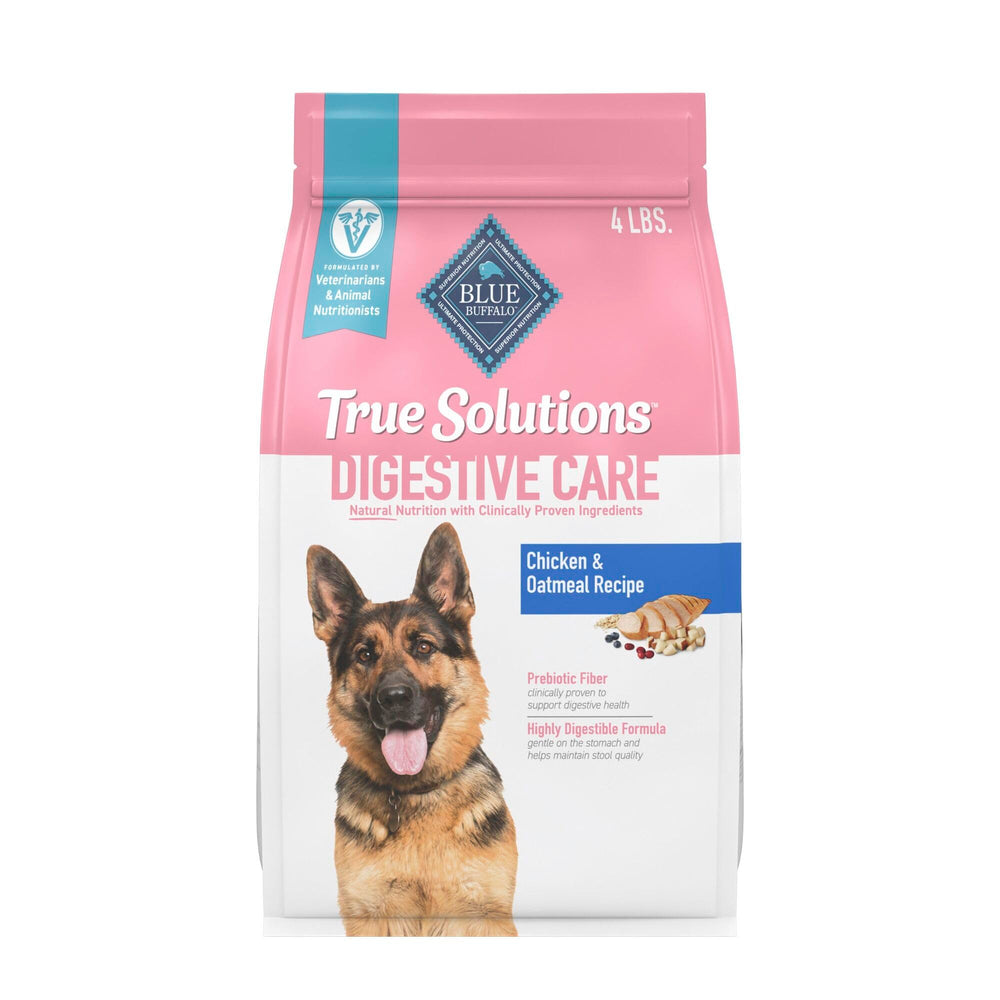 Blue Buffalo True Solutions Digestive Care — emballage poulet, soutien digestif potentiel.