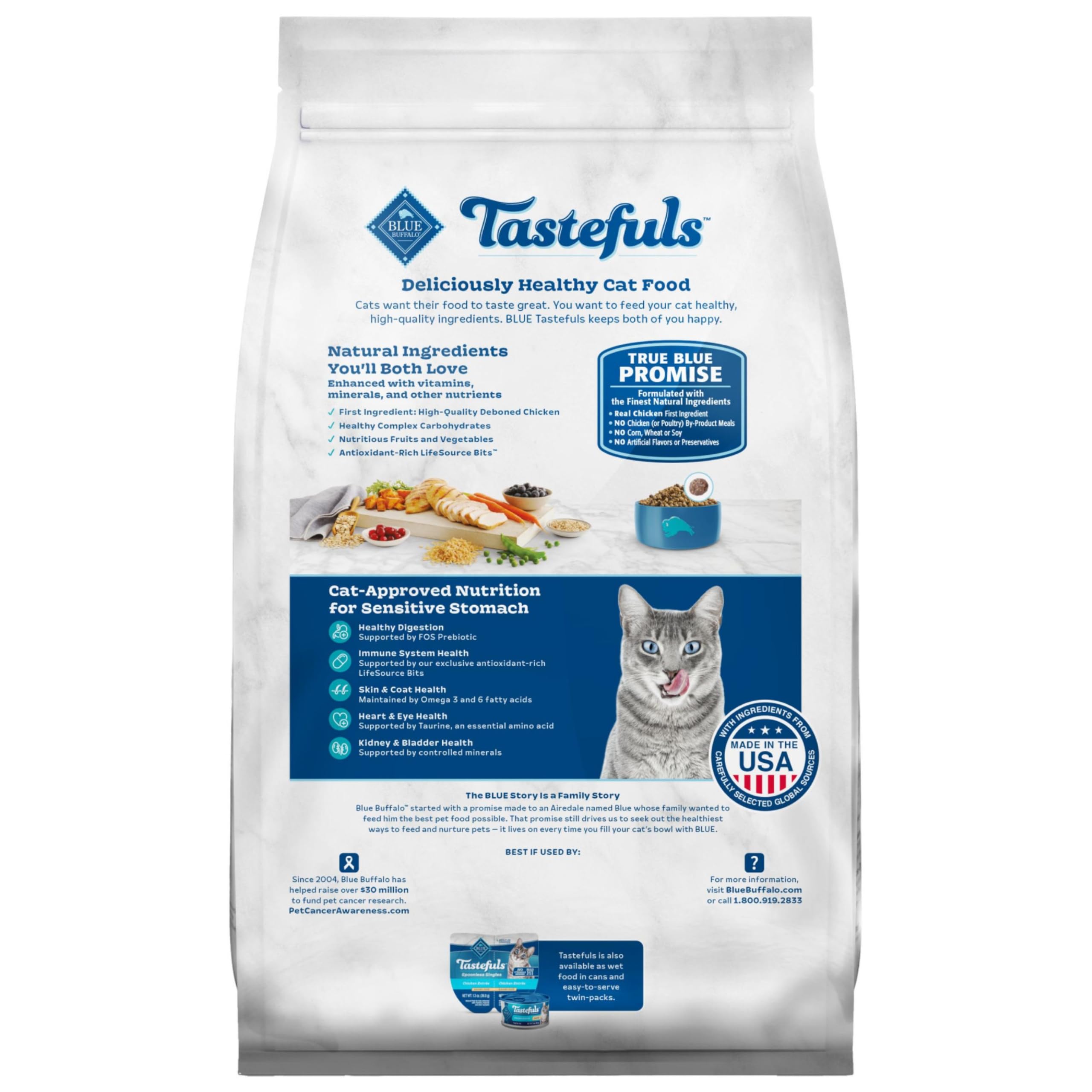 Blue Buffalo Tastefuls estomac-sensible: aliment dédicacé pour digestion confortable.
