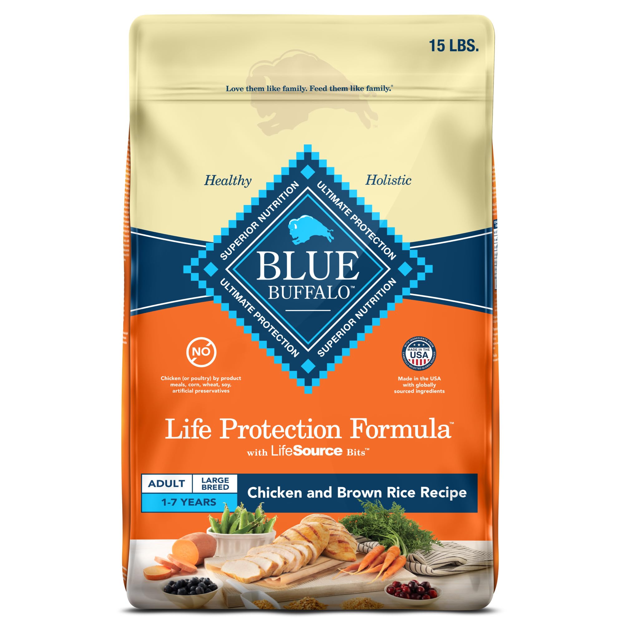 Blue Buffalo Life Protection Grandes Races – emballage 15 lb, soutien articulations potentiel.