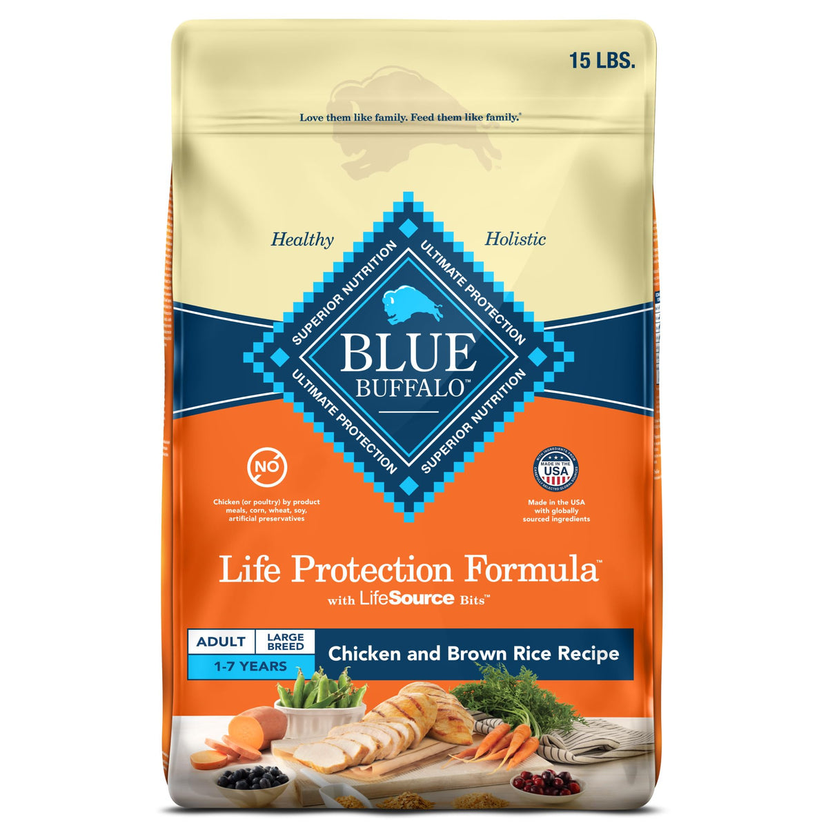 Blue Buffalo Life Protection Grandes Races – emballage 15 lb, soutien articulations potentiel.