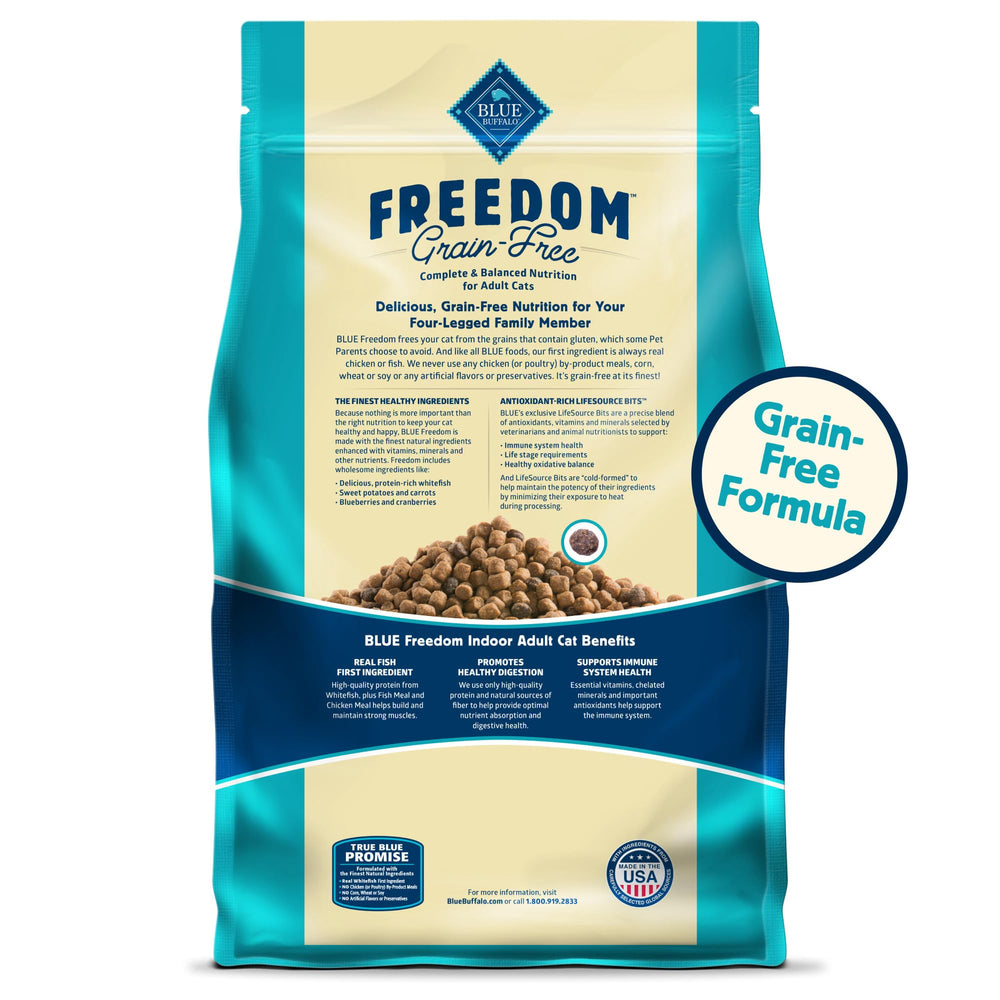 Blue Buffalo Freedom pour chat adulte, digestion optimisée grâce à protéines et fibres naturelles.