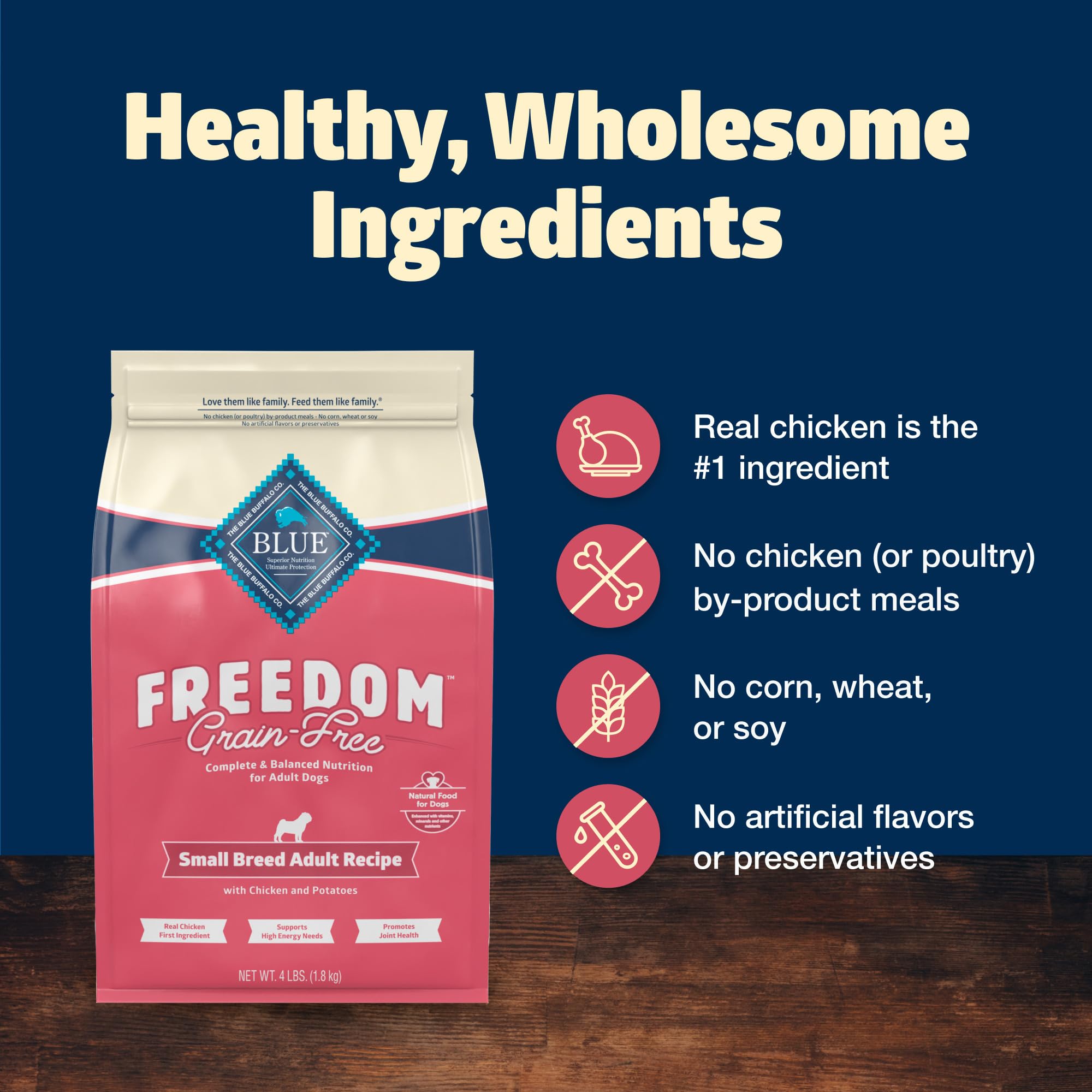 Premier ingrédient poulet de Blue Buffalo Freedom pour goût et protéines.