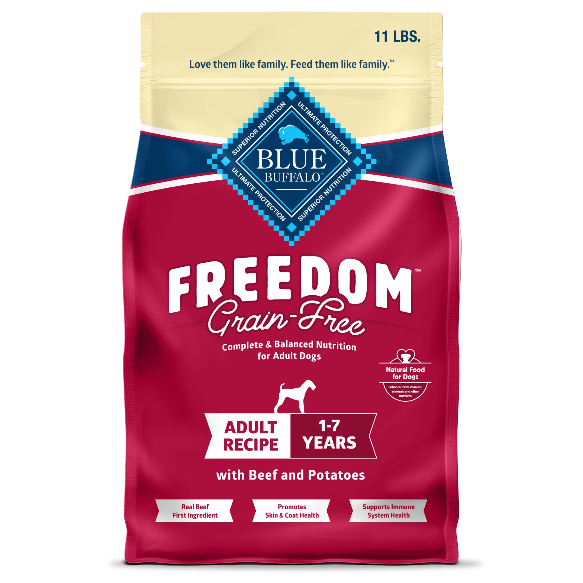 Blue Buffalo Freedom sans céréales avec bœuf en premier pour une nutrition complète