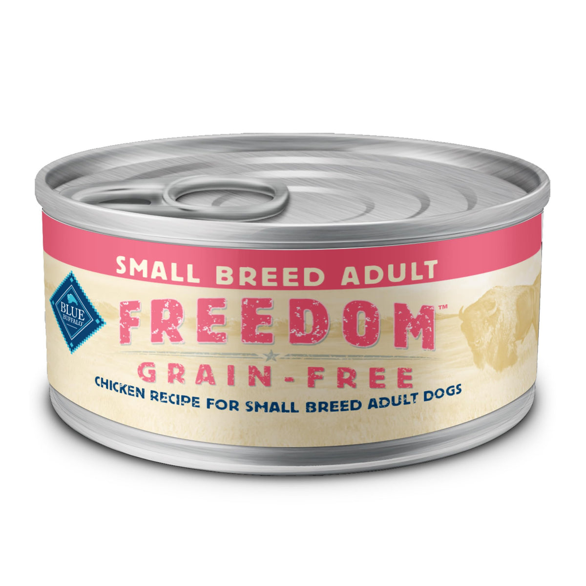 Blue Buffalo Freedom sans céréales avec poulet premier ingrédient pour petit chien.