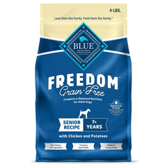Blue Buffalo Freedom Senior avec poulet; premier ingrédient pour nutrition de qualité.