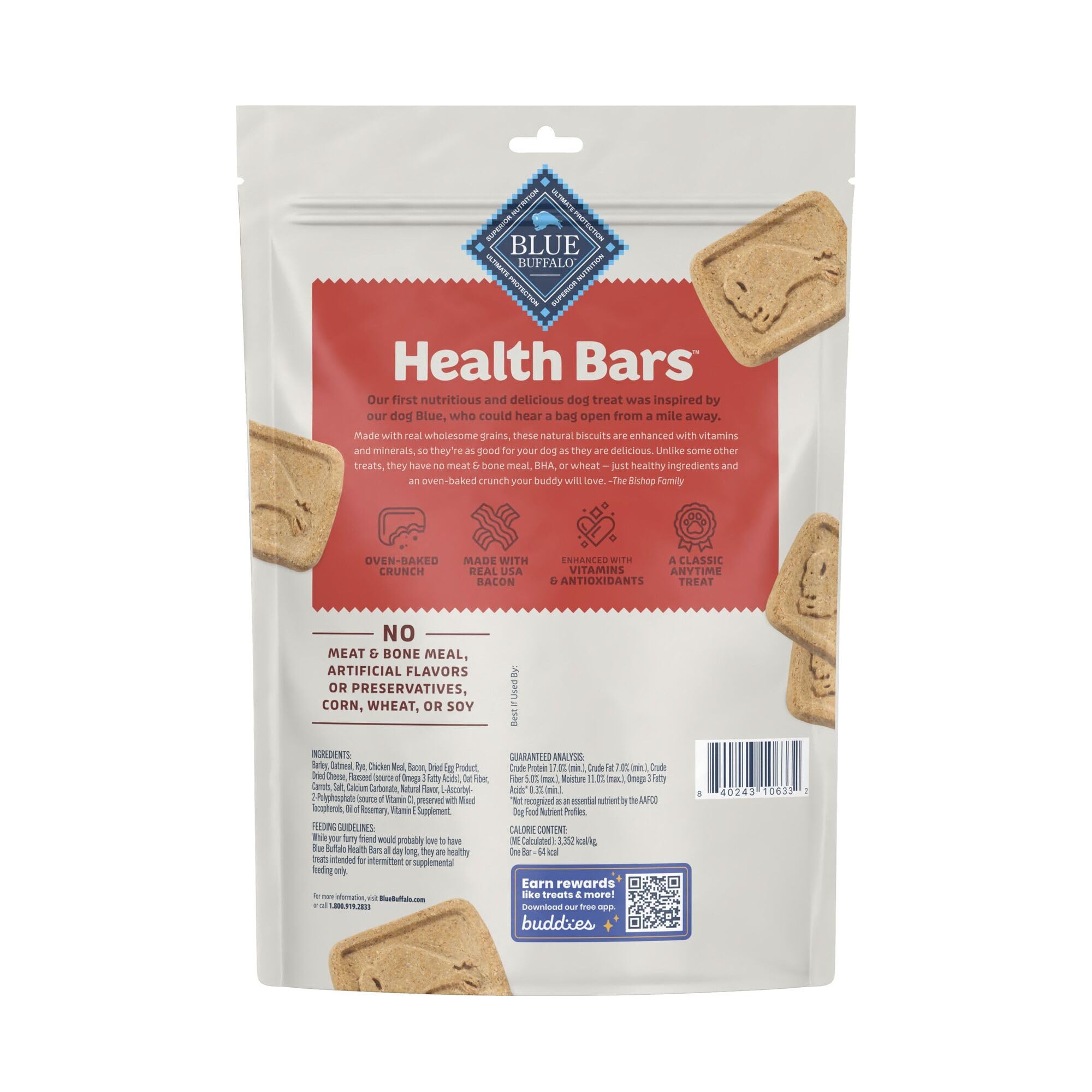 Blue Buffalo Health Bars : arôme bacon œuf fromage sur biscuit croustillant.