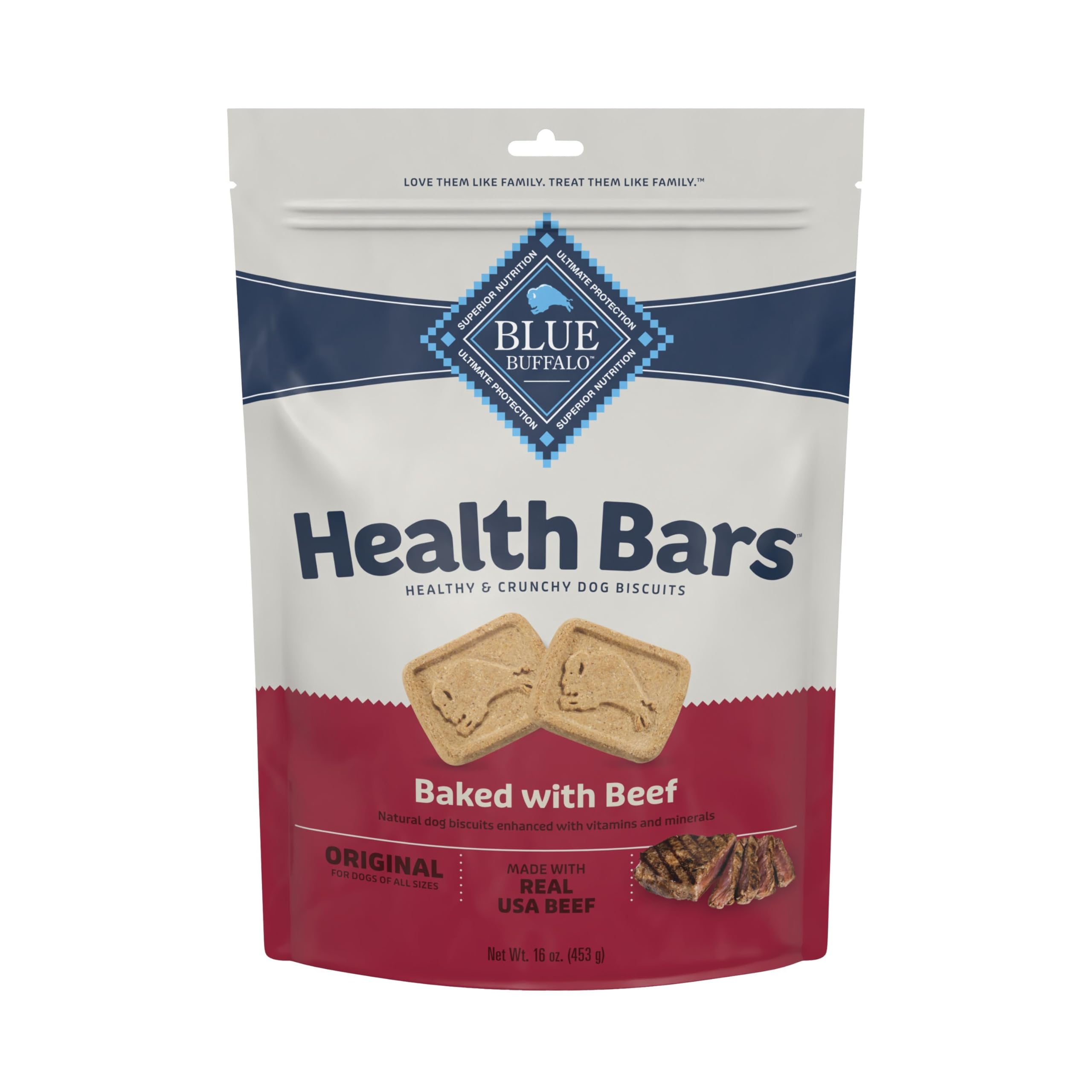Blue Buffalo Health Bars arôme boeuf savoureux, récompense délicieuse et pratique.