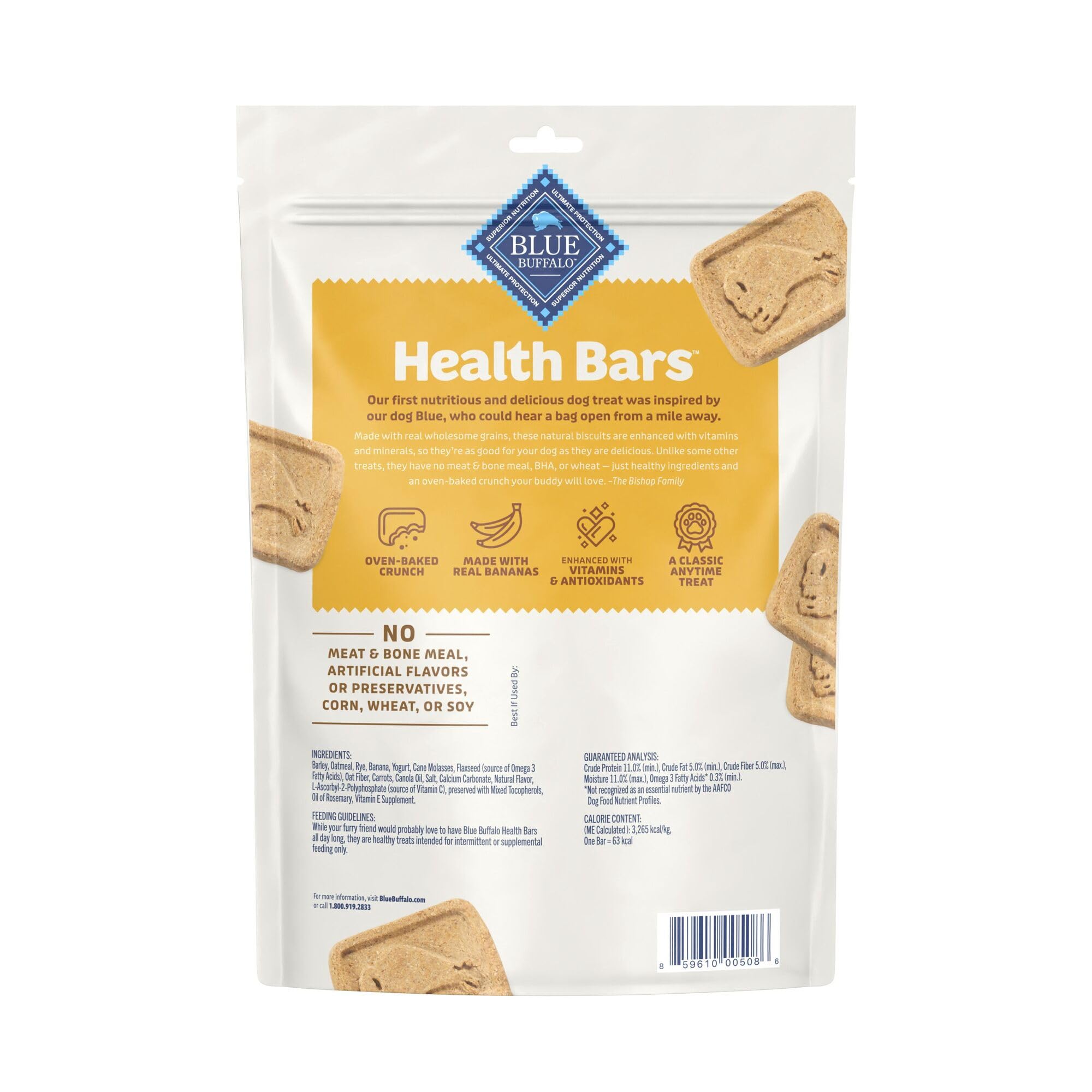 Blue Buffalo Health Bars parfum Banane et Yaourt, texture croquante idéale pour l'entraînement
