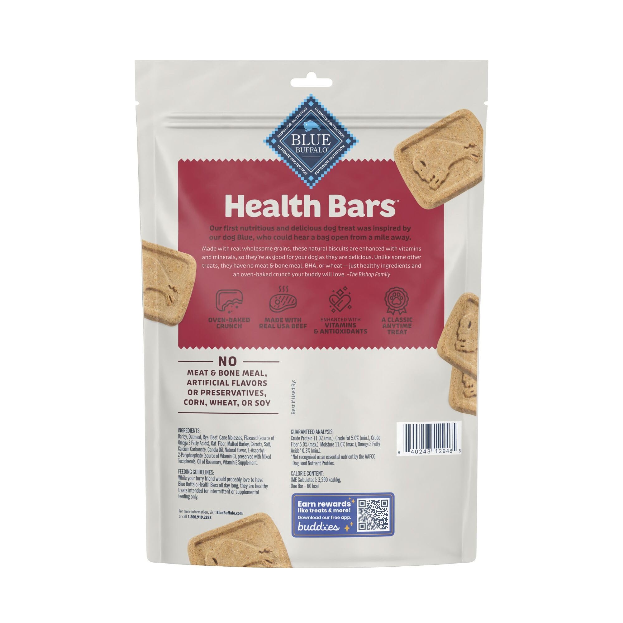 Blue Buffalo Health Bars ingrédients naturels pour une friandise simple.