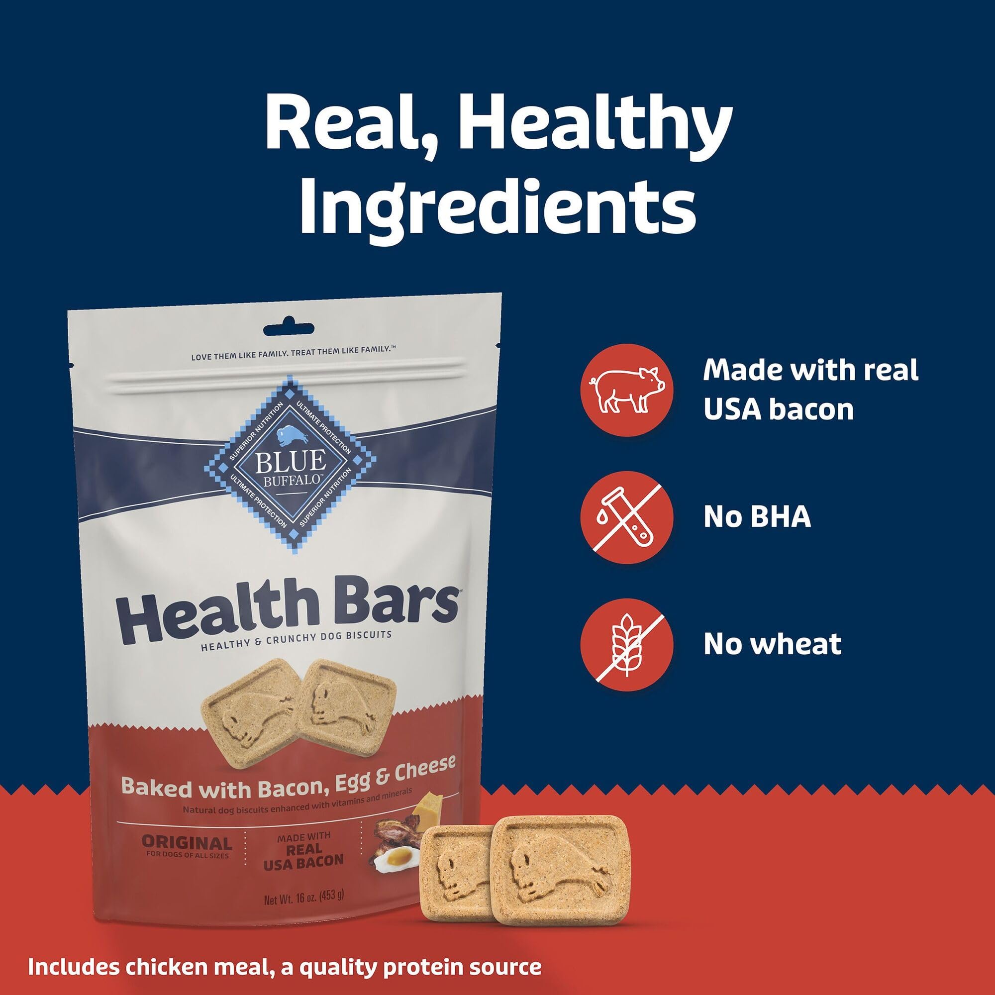 Blue Buffalo Health Bars : oméga-3 et antioxydants pour une récompense saine.