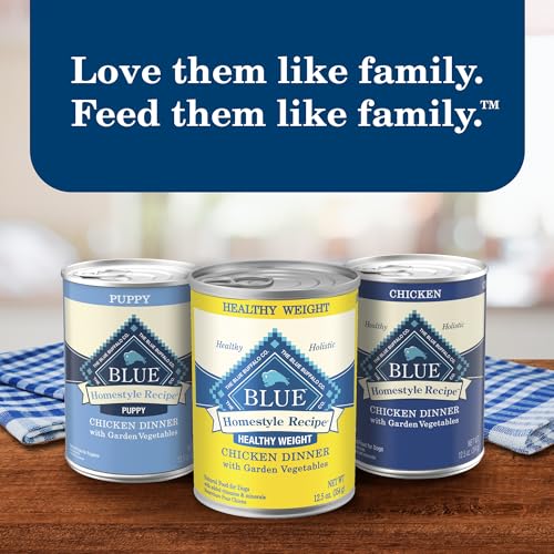 Blue Buffalo Homestyle Healthy Weight emballage clair indiquant ingrédients clés