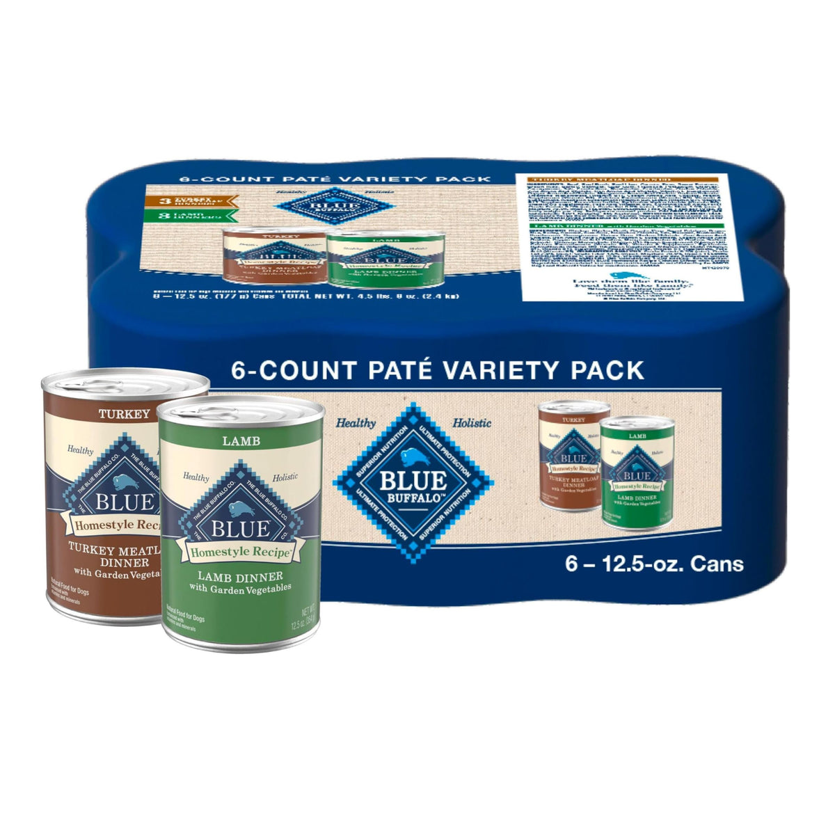 Blue Buffalo Homestyle Pack dinde et agneau – variété pratique pour repas équilibré.