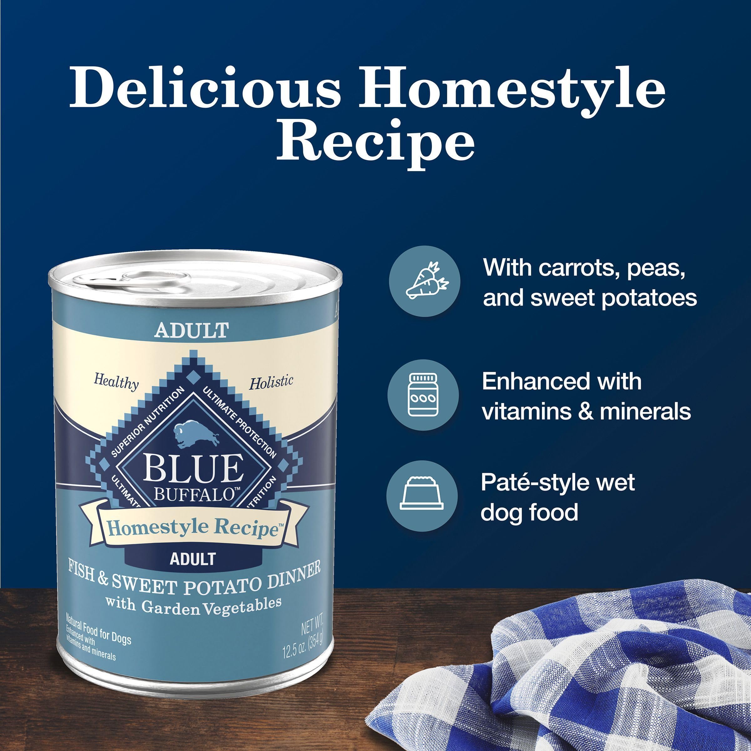 Blue Buffalo Homestyle Recipe: patate douce et légumes pour canine moderne.
