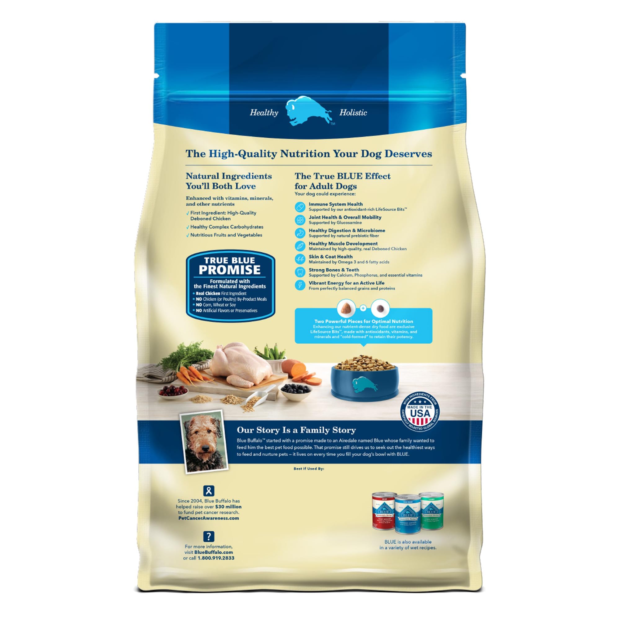 Blue Buffalo Life Protection : riz brun et canneberges pour énergie.