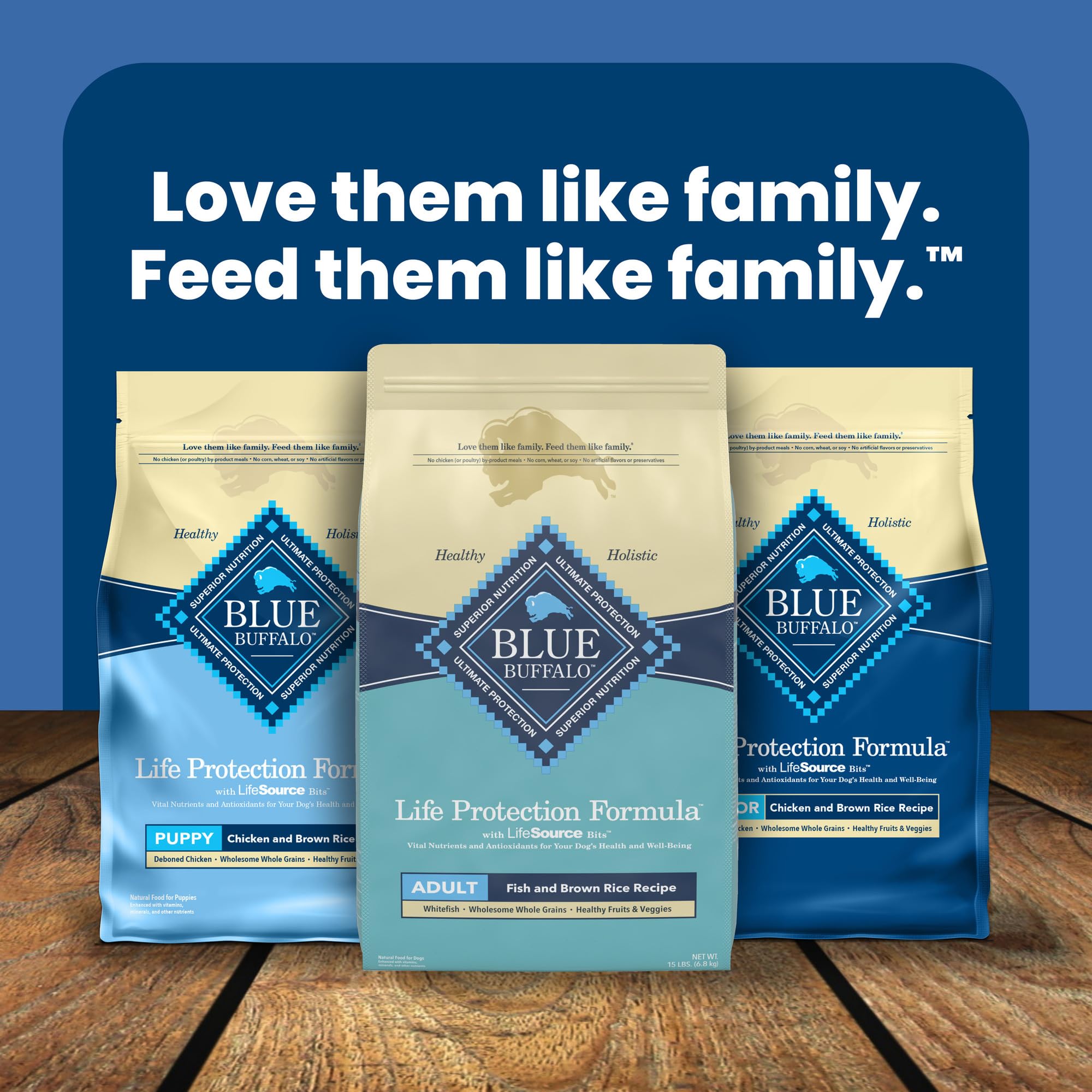 Blue Buffalo Life Protection : emballage mis en avant des ingrédients.