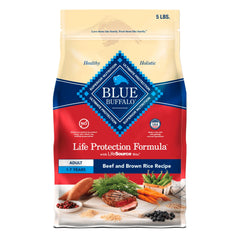 Blue Buffalo Life Protection Formula chien adulte vue avant du sac 5 lb boeuf et riz brun